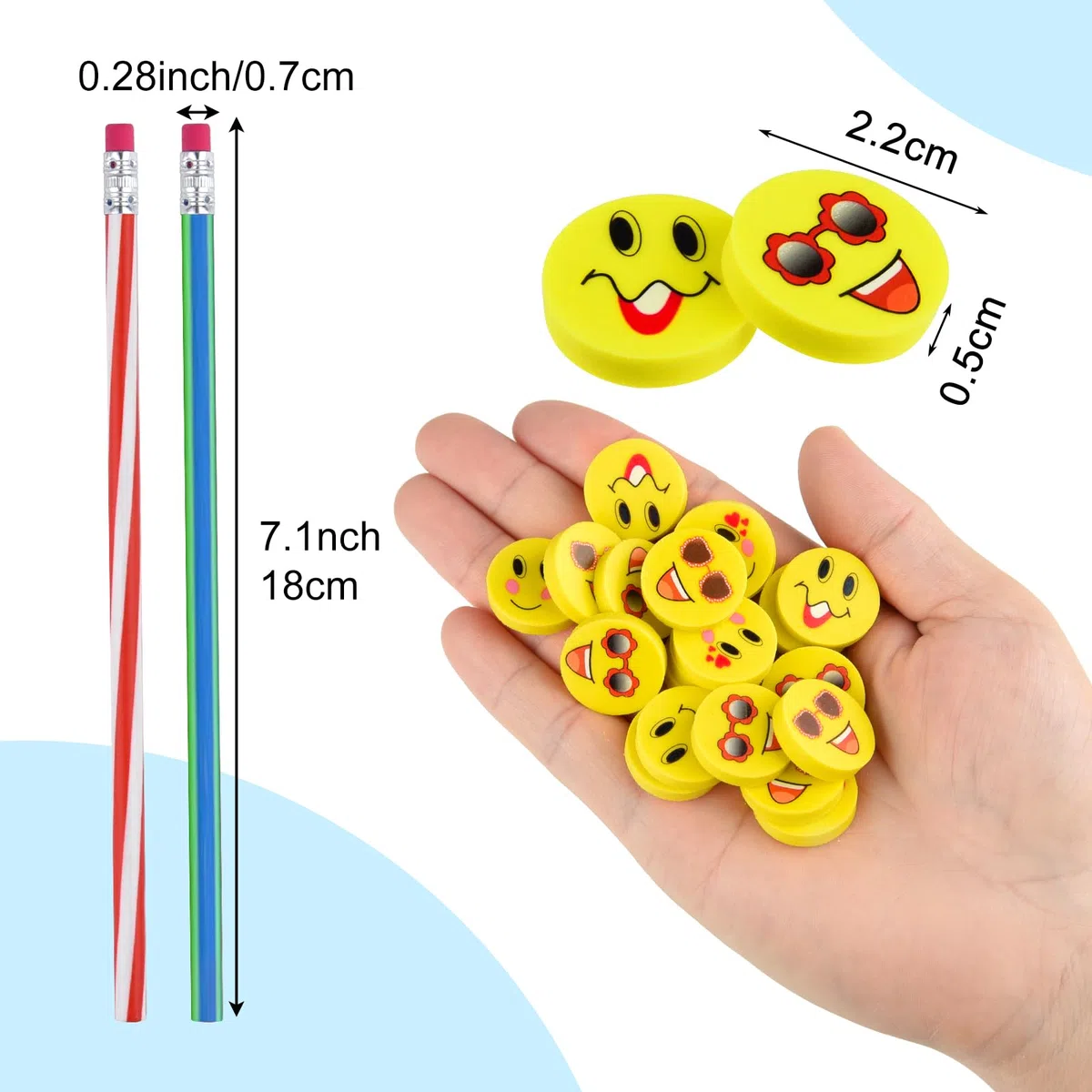 72 Pezzi Set di per riempire sacchetti regalo per feste, matite morbide e flessibili e gomme da cancellare, articoli di cancelleria divertenti per la scuola e per le feste.