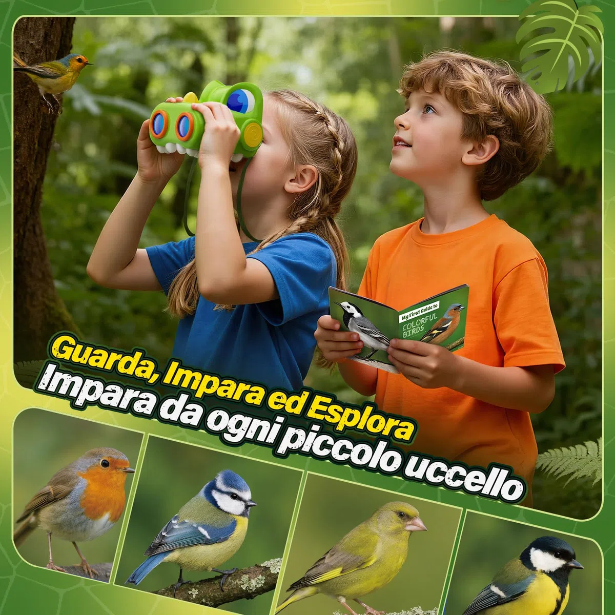 Binocolo Bambini con Guida Uccelli,Dinosauro Bambina Regalo 3-12 Anni Giochi Bambina 3 4 5 6 7 8 9 Anni, Giocattolo Bambini Gioco Bimba 3-10 Anni Femmina Educativo Viaggio Regali di Natale Compleanno