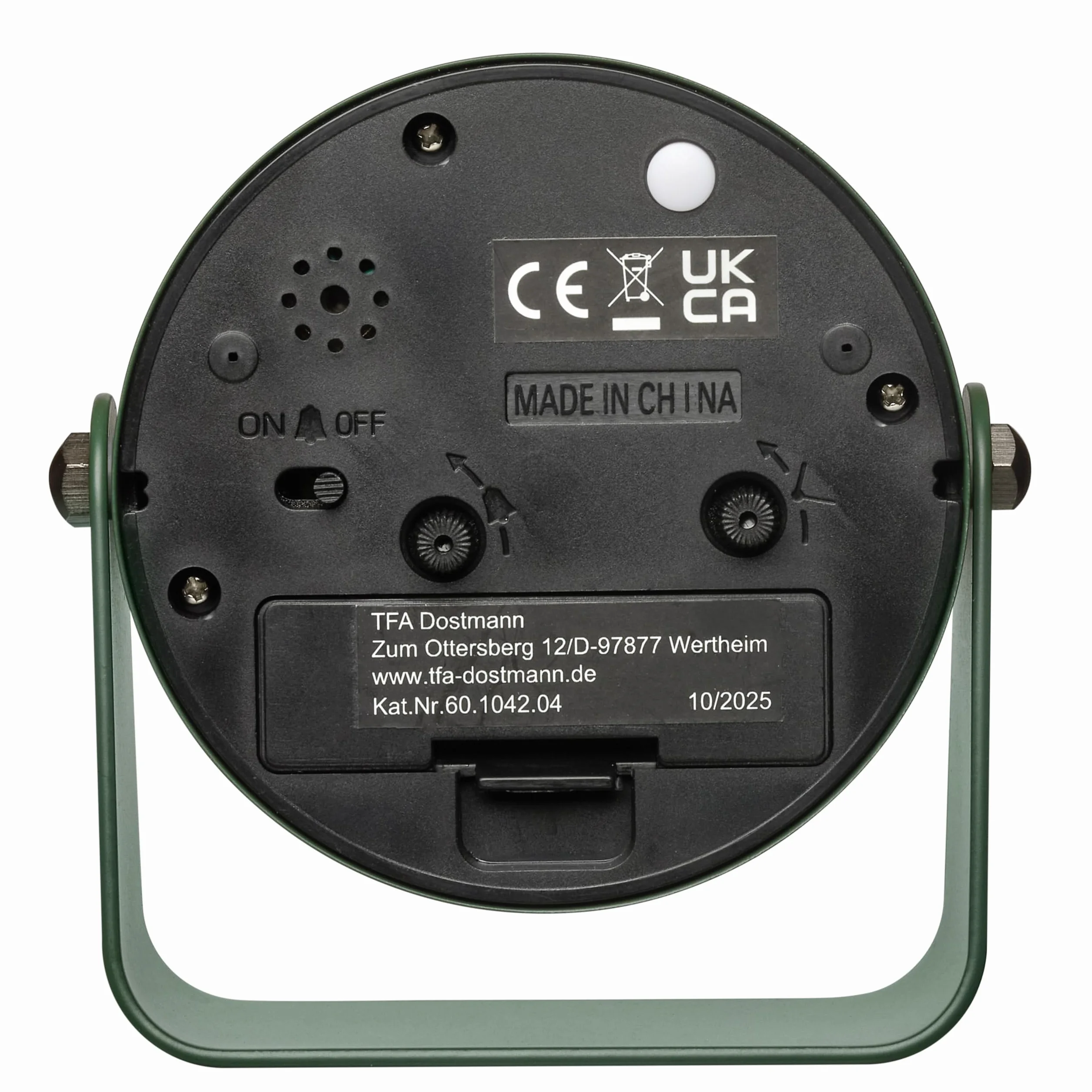 TFA Dostmann Sveglia analogica da comodino, Design, 60.1042.04, senza ticchettio, extra silenziosa, in metallo, con retroilluminazione, adatta anche come orologio da tavolo, verde