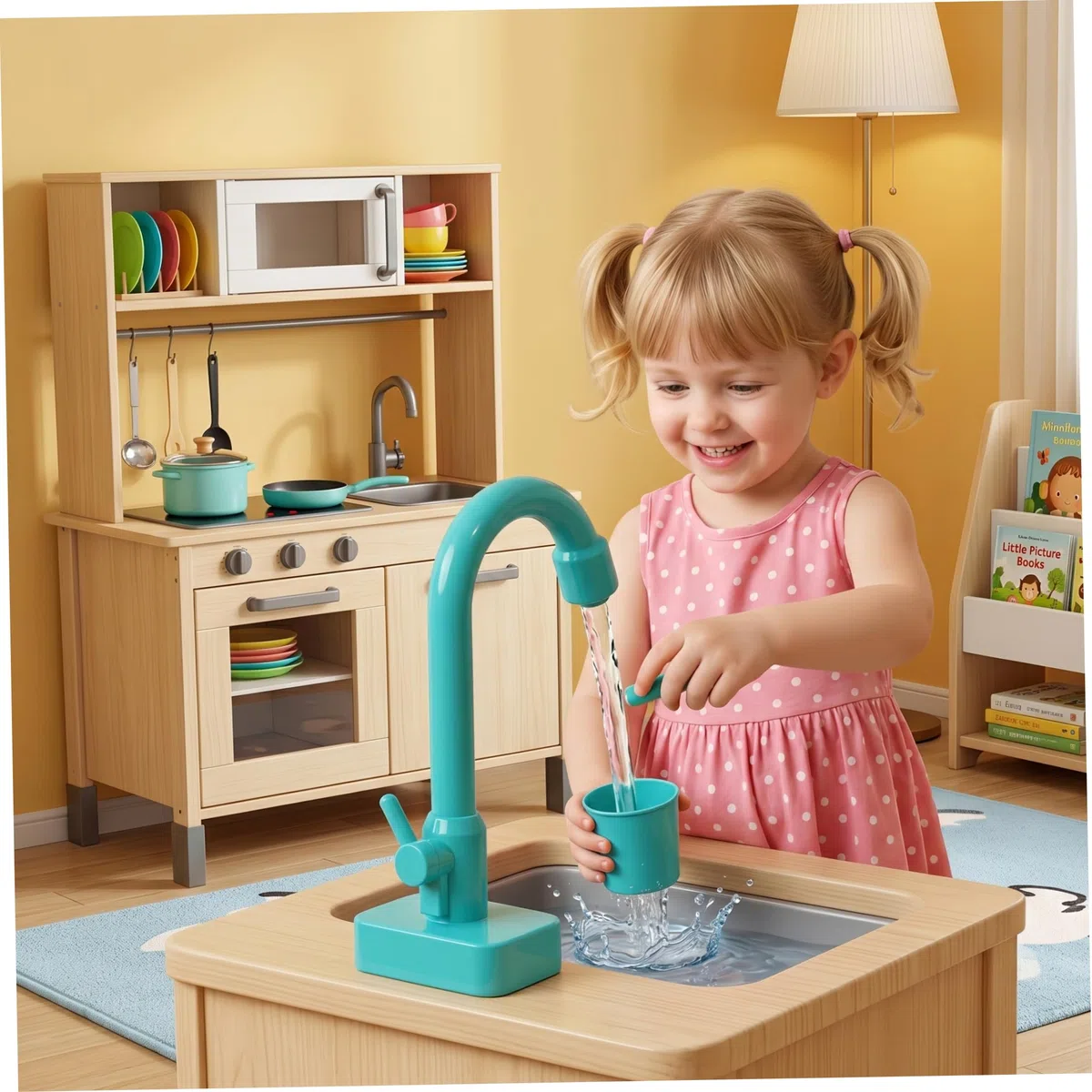 Lavello Giocattolo con Acqua Corrente, Rubinetto Elettrico Giocattolo con Acqua Corrente Circolante Lavandino da Cucina per Ragazzi e Ragazze, Verde, Play