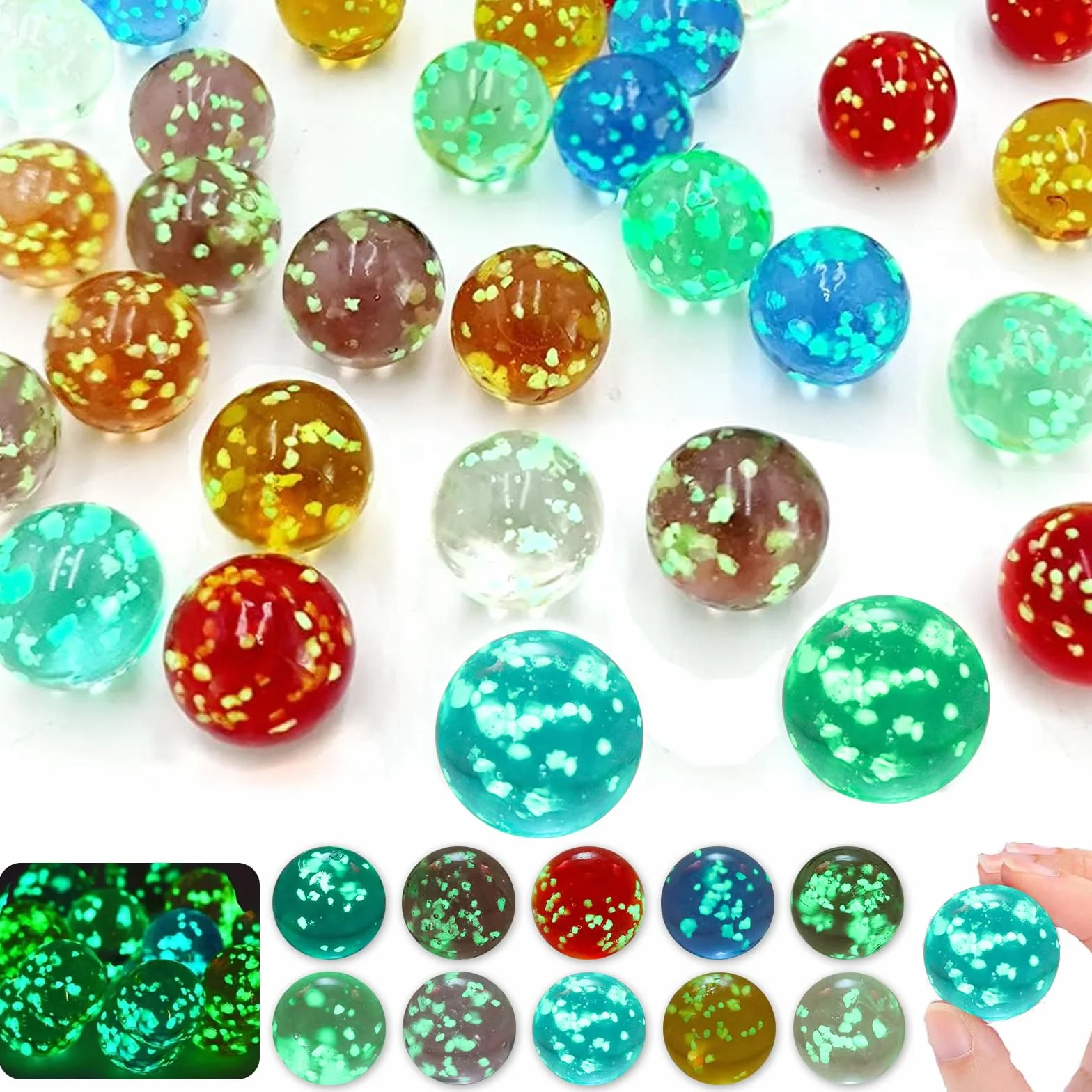 HIQE-FL Palline di Vetro Luminose per Bambini,50 Pezzi Marmi Che Si Illuminano al Buio,per Giochi di Marmo,Biglie di Vetro Che Si Illuminano al Buio,Riempitivi di Vasi,per Bomboniere per Bambini.