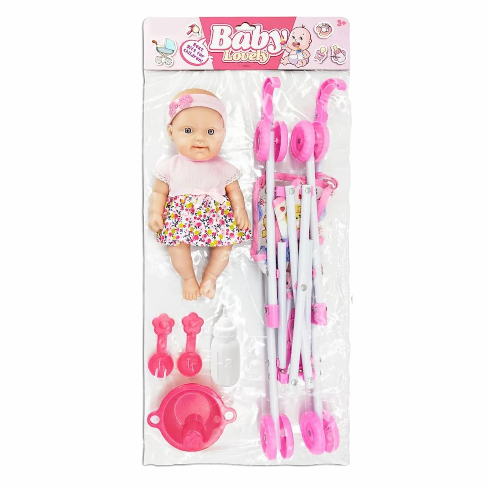 Set di passeggini per bambole, passeggino, set di giocattoli per ragazze, 10 pollici con per passeggino, bambole morbide per ragazze 3 anni in su, per bambini