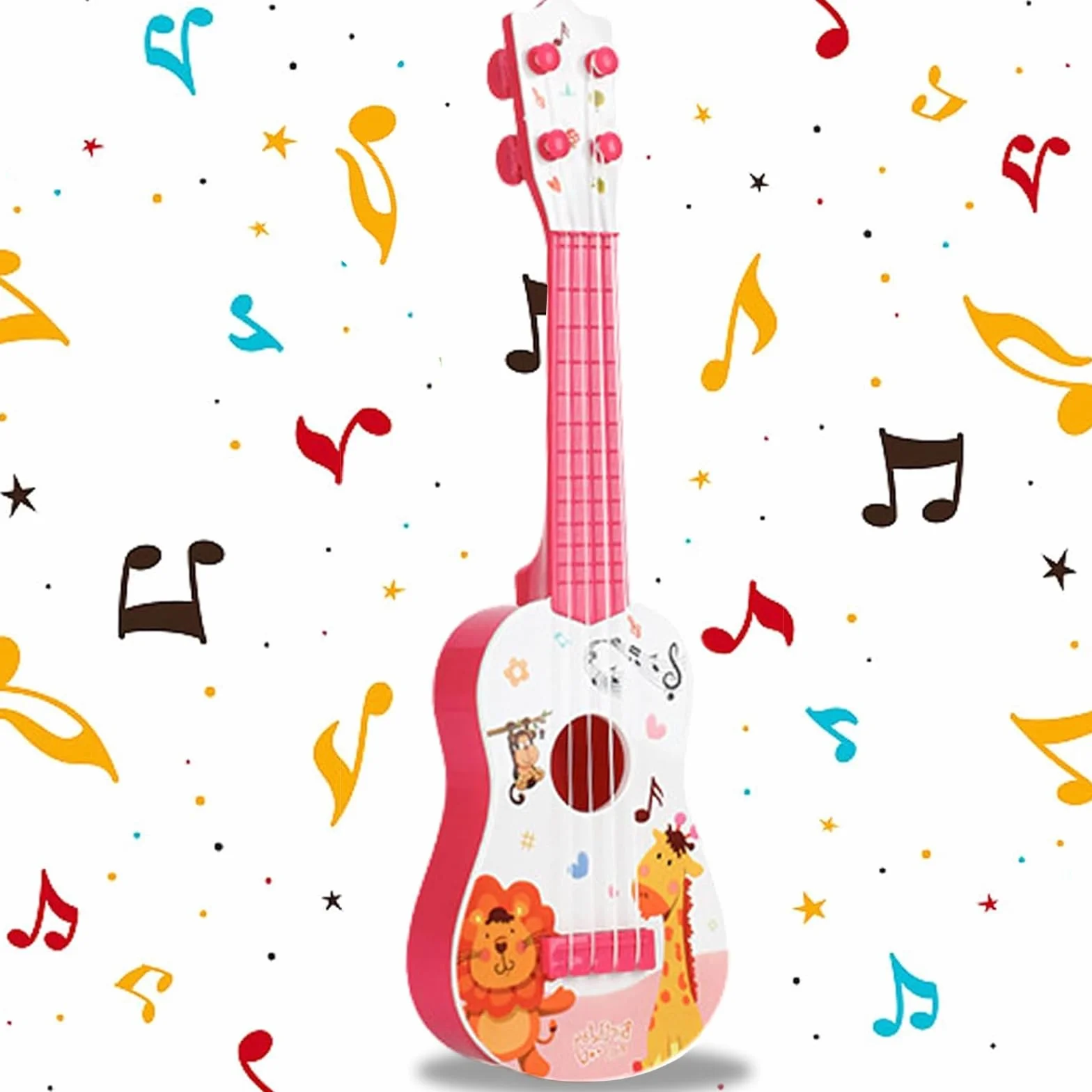 41CM Chitarra Giocattolo, Plastica Ukulele per Bambini, Mini Chitarra Bambini, Musica Giocattoli Educativi, Chitarra con 3 Corde Regolabili, per Principiante (Rosa)