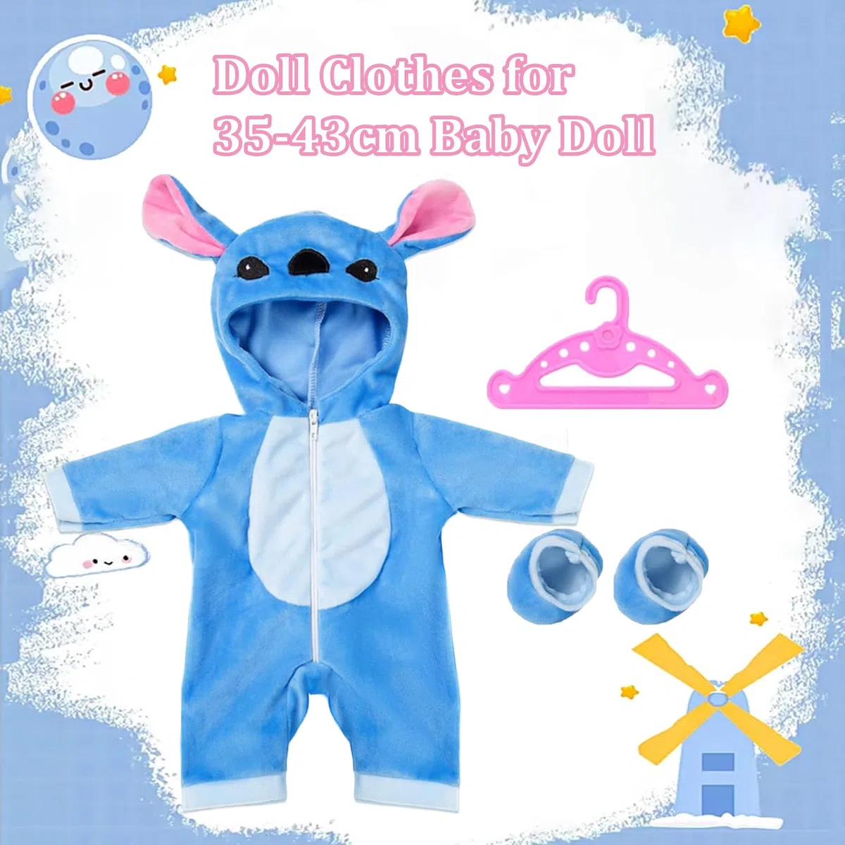 Vestiti per Bambole per New Baby Doll, Abiti per Bambolotti 35-45cm/14-17in, Blu Vestiti Bambole con Appendiabiti, Regali per Ragazze