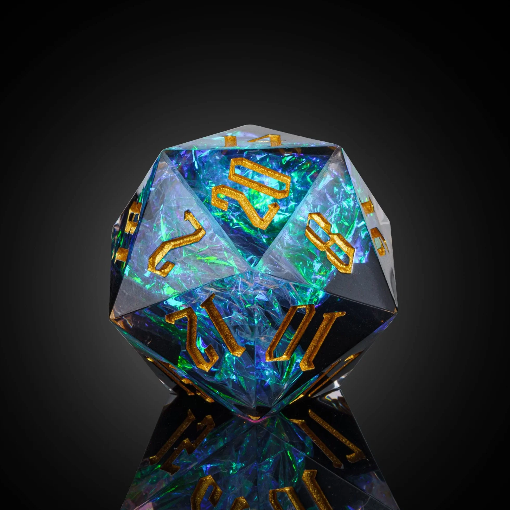 Cusdie Dadi D20 DND da 33 mm, con bordi affilati e inclusioni in lamina glitterata, dadi singoli da 20 lati, per giochi di ruolo come regalo per giochi di ruolo come dungeons e draghi (nero