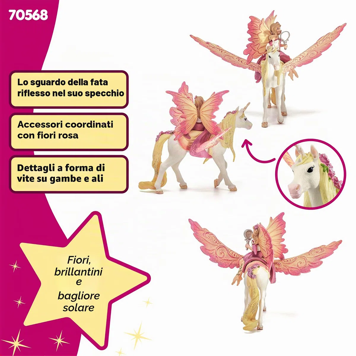 schleich BAYALA | Fata Feya con Unicorno Pegaso 70568 | fata con specchio e unicorno con magnete | regalo per bambine e bambini | decorazione e figure da collezione dai 5 anni | set da 3 pezzi
