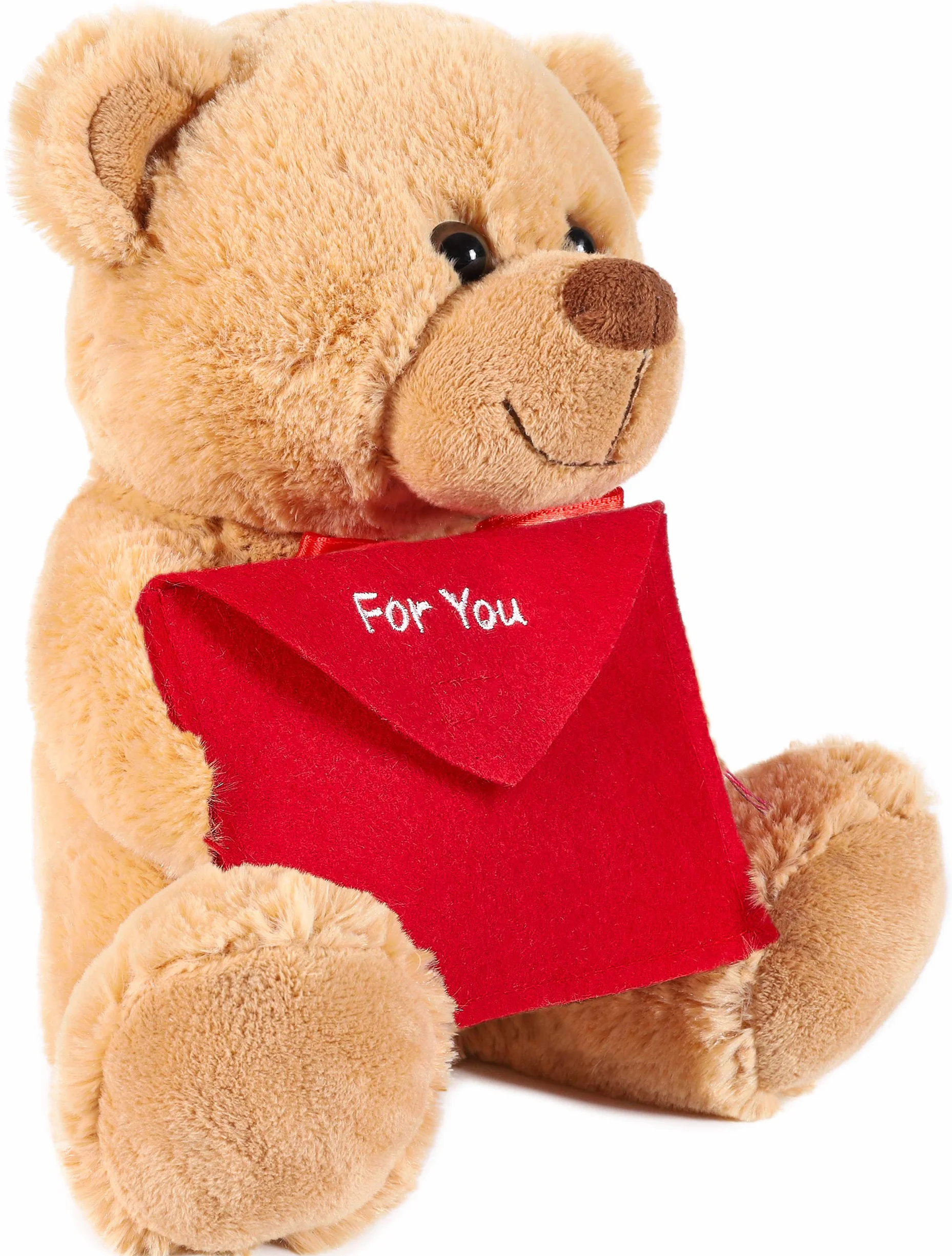 Brubaker Orsacchiotto Orso di Peluche con Busta Rossa - for You - 25 cm - Marrone Chiaro