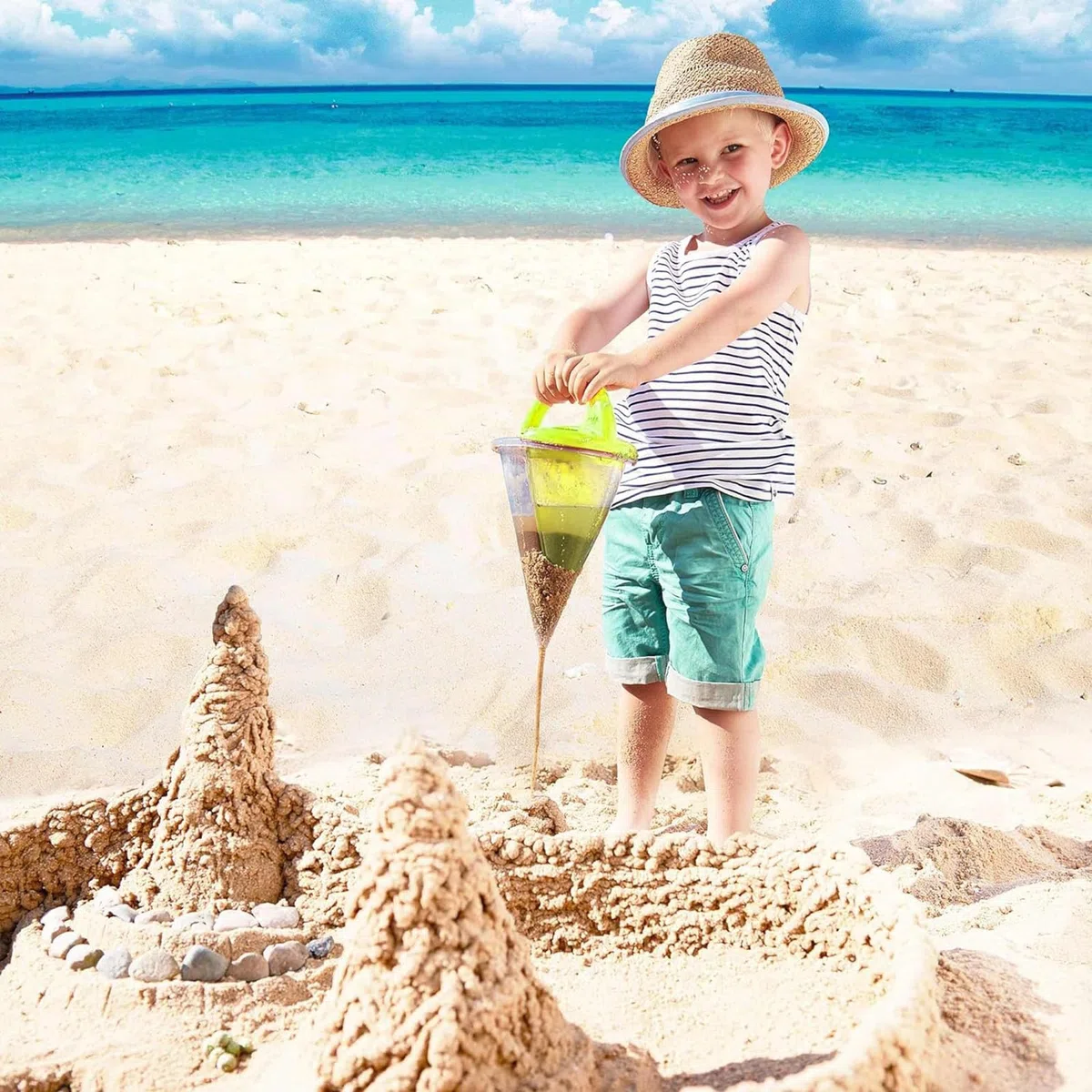 Spilling Funnel Sand, Kids Sands Castle Building, Water and Sand Mixing Tool fBeach Play, Colorful Outdoor Sandbox Toy for Creative Kid Aged 4-8, Summer Travel Vacation Sculpting