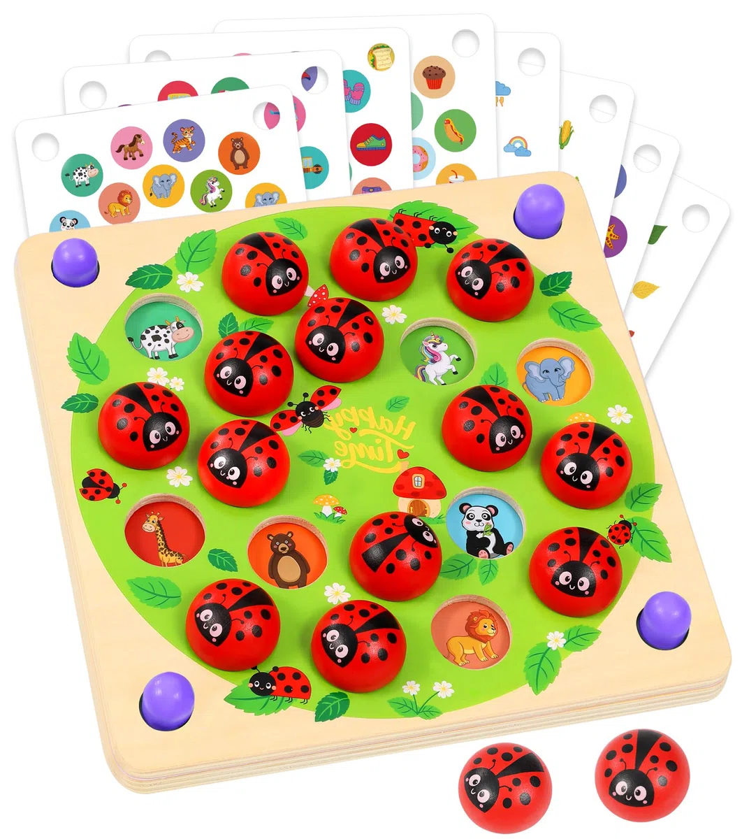 Subtail Memory Gioco per Bambini - Giocattolo di Memoria Coccinella | 16 Modelli a Tema - Giochi Bambini 3 4 5 Anni - Gioco in Legno Per Bambini - Giochi Educativi Regalo Bambino 3 4 Anni