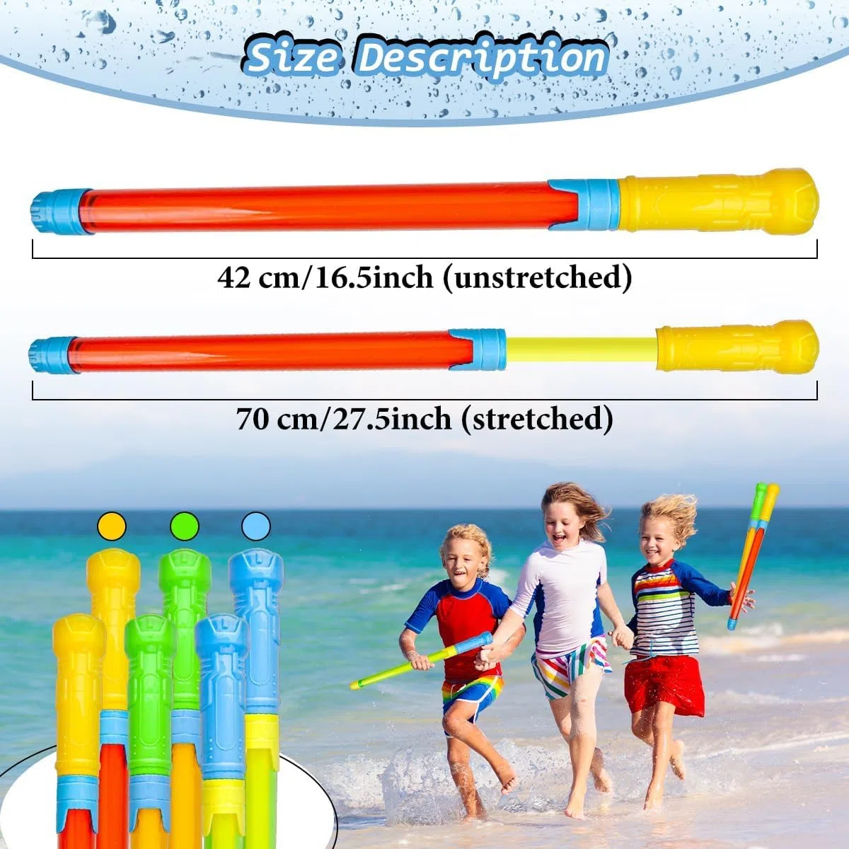 6 Pezzi Pistola Ad Acqua,42-70cm Pistole Ad Acqua Piccole Portata 6-7 metri,Giocattolo da Spiaggia per L'estate Applicabile a Festa in Piscina,Spiaggia,Giardino (3 Colori)