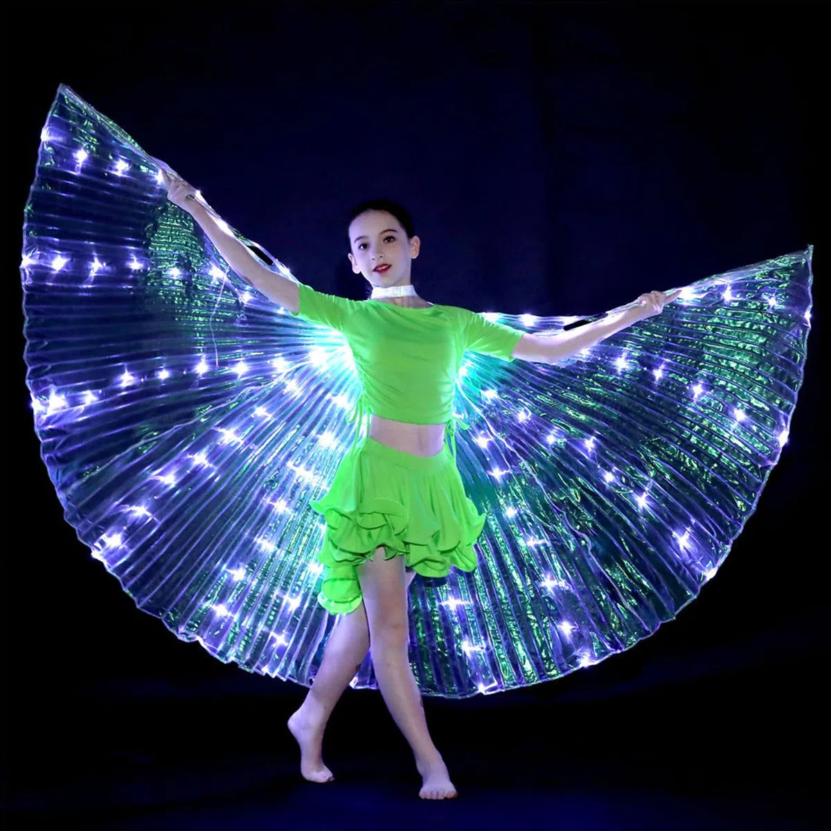 Ala di danza del ventre, ali luminose per bambini, chiusura in con aste telescopiche, 2 modalità di controllo della luce LED, ali di farfalla, per Carnevale, palcoscenico, Natale, feste di