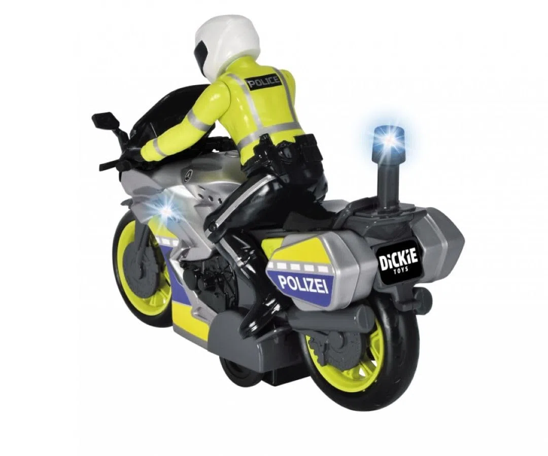 Dickie Go Real Police Moto a Frizione 17 cm, Luci & Suoni, con Personaggio Removibile e Snodato, + 3 Anni, 203729019