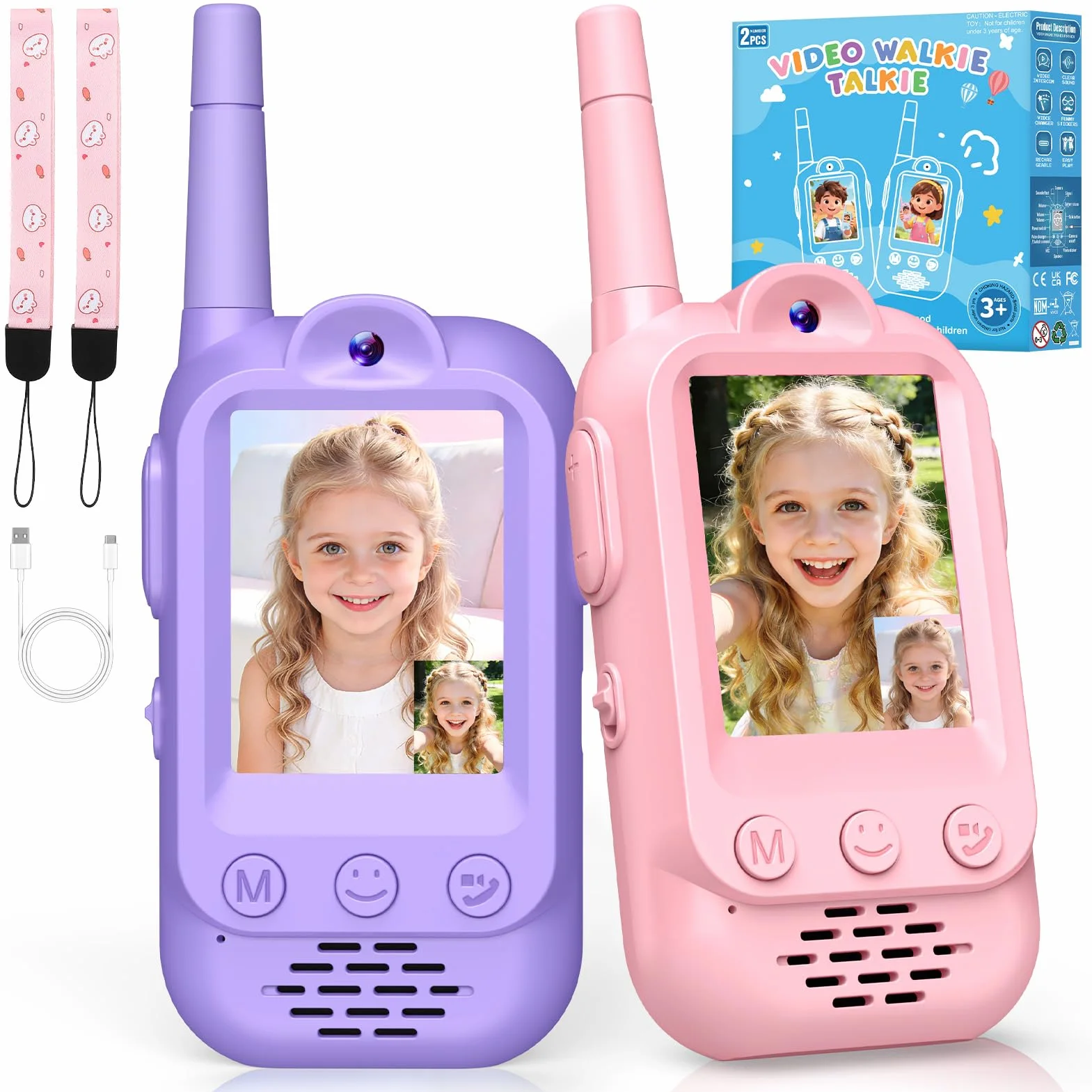 iKidiki Walkie Talkie Bambini Ricaricabili, Regalo Bambina 3 4 5 6 7 8 Anni Walkie-Talkie per Bambini con Video Giocattoli Giochi Bambina 3-8 Anni Femmina Idee Regali di Compleanno per Bimba