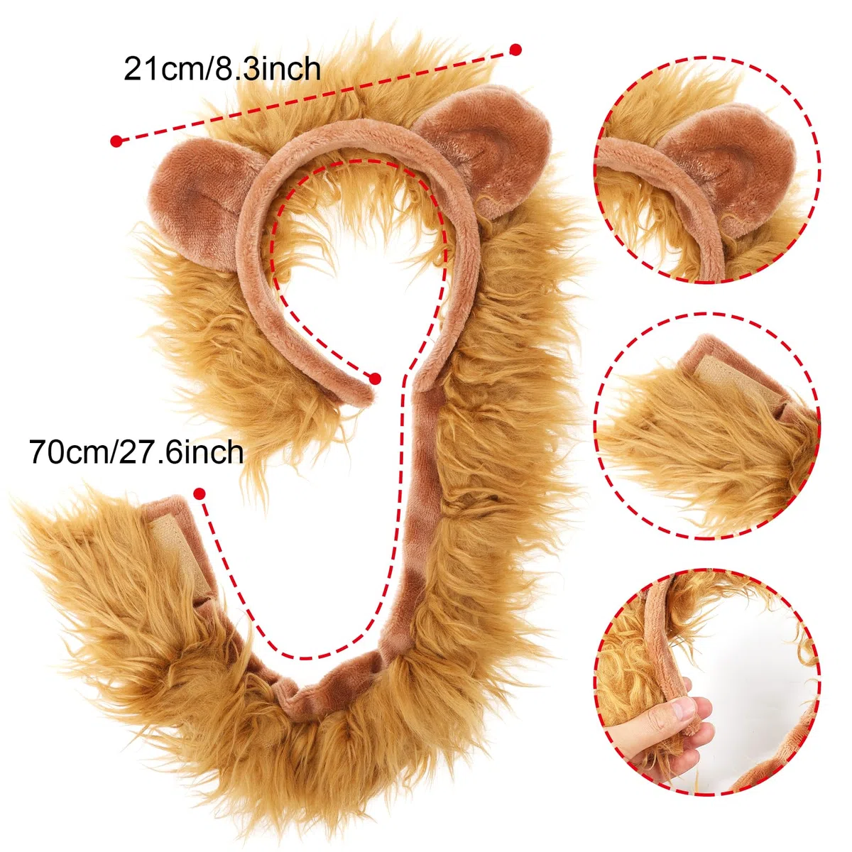 XEPST Set Costume Animale Leone, Fascia con Orecchie, Zampe e Coda per Cosplay, Compleanno, Halloween e Feste in Maschera