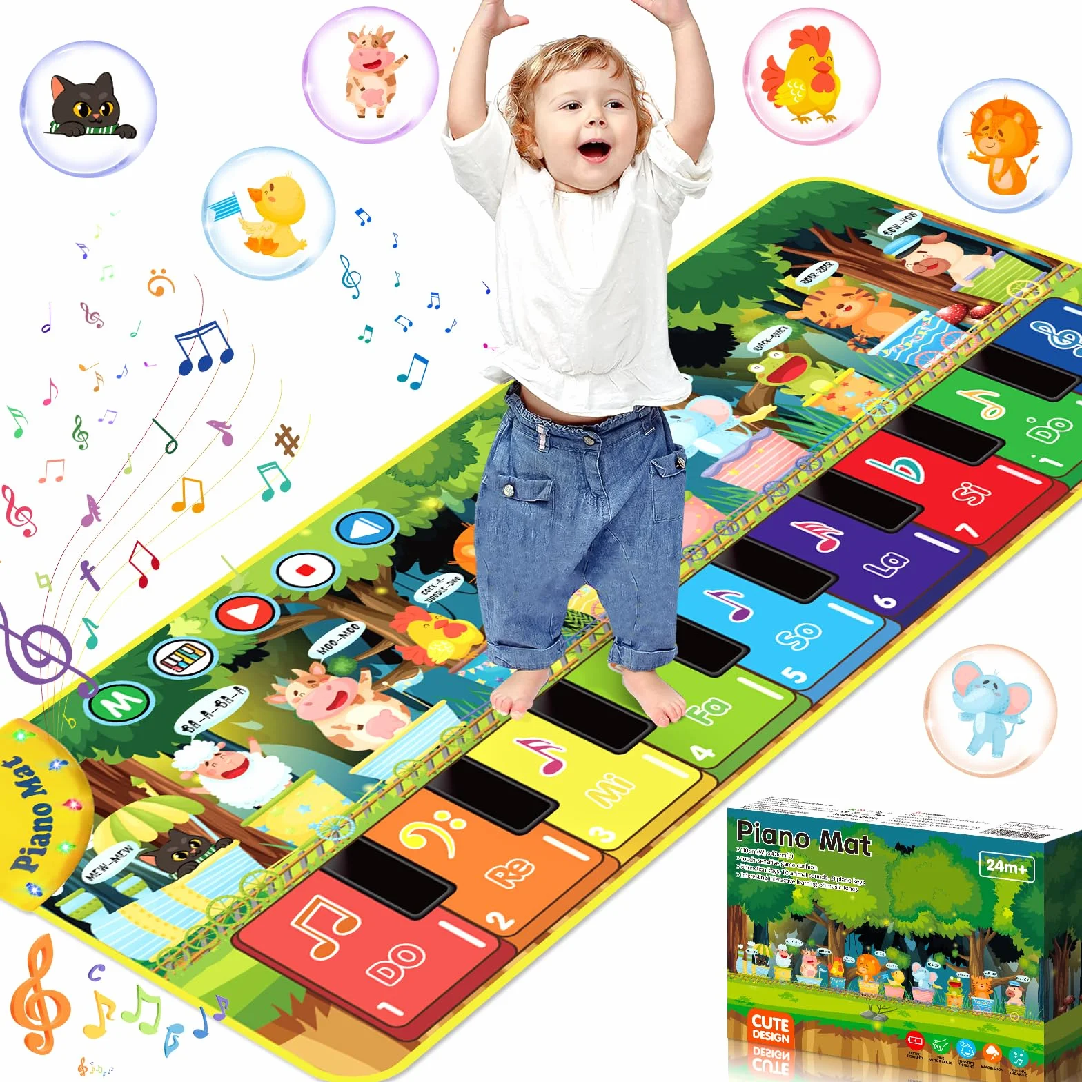 Tappeto Musicale, Tappeto Musicale Bambini, Bambini Tappetino per Pianoforte con 10 Animali, Tappeto da Danza, Tappeto Musicale Bambini 1 Anno, per Regalo Natale, Regalo di Compleanno