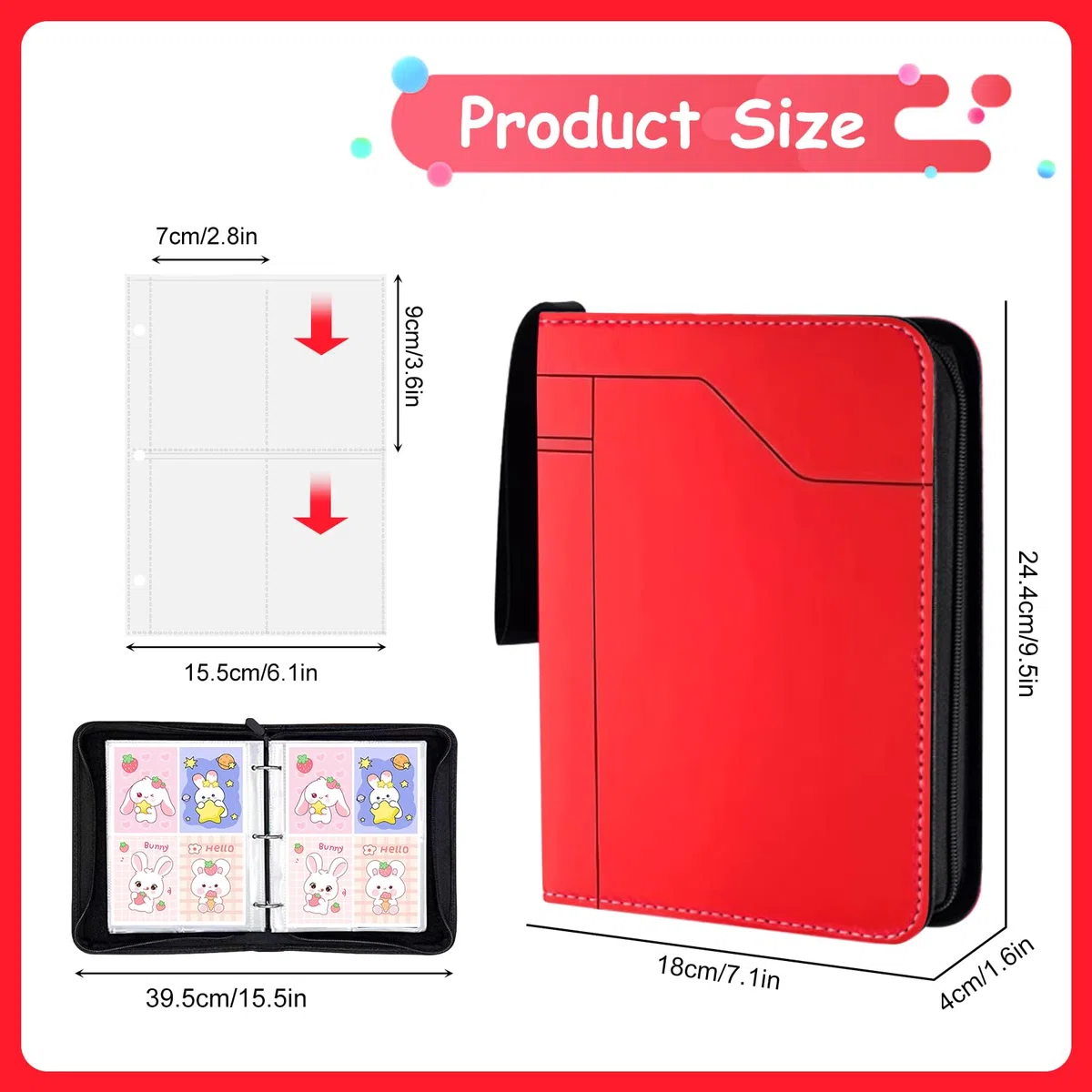 Raccoglitore Carte Album Con Cerniera Contiene 400 Carte 50 Pagine Compatibili Con Varie Regalo Per Bambini (Rosso-B)