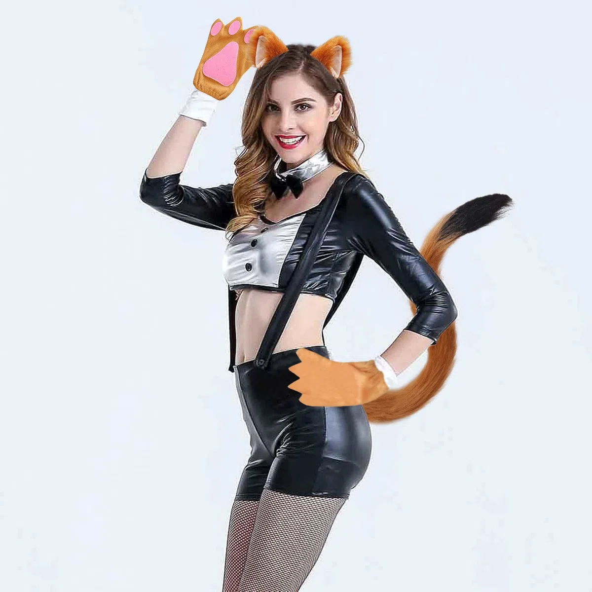 TSHAOUN 4 Pezzi Finto Peloso Volpe Gatto Orecchie Cosplay Set, Costume Peluche Artiglio Orecchie Coda per Dress Up Carino Costume Party
