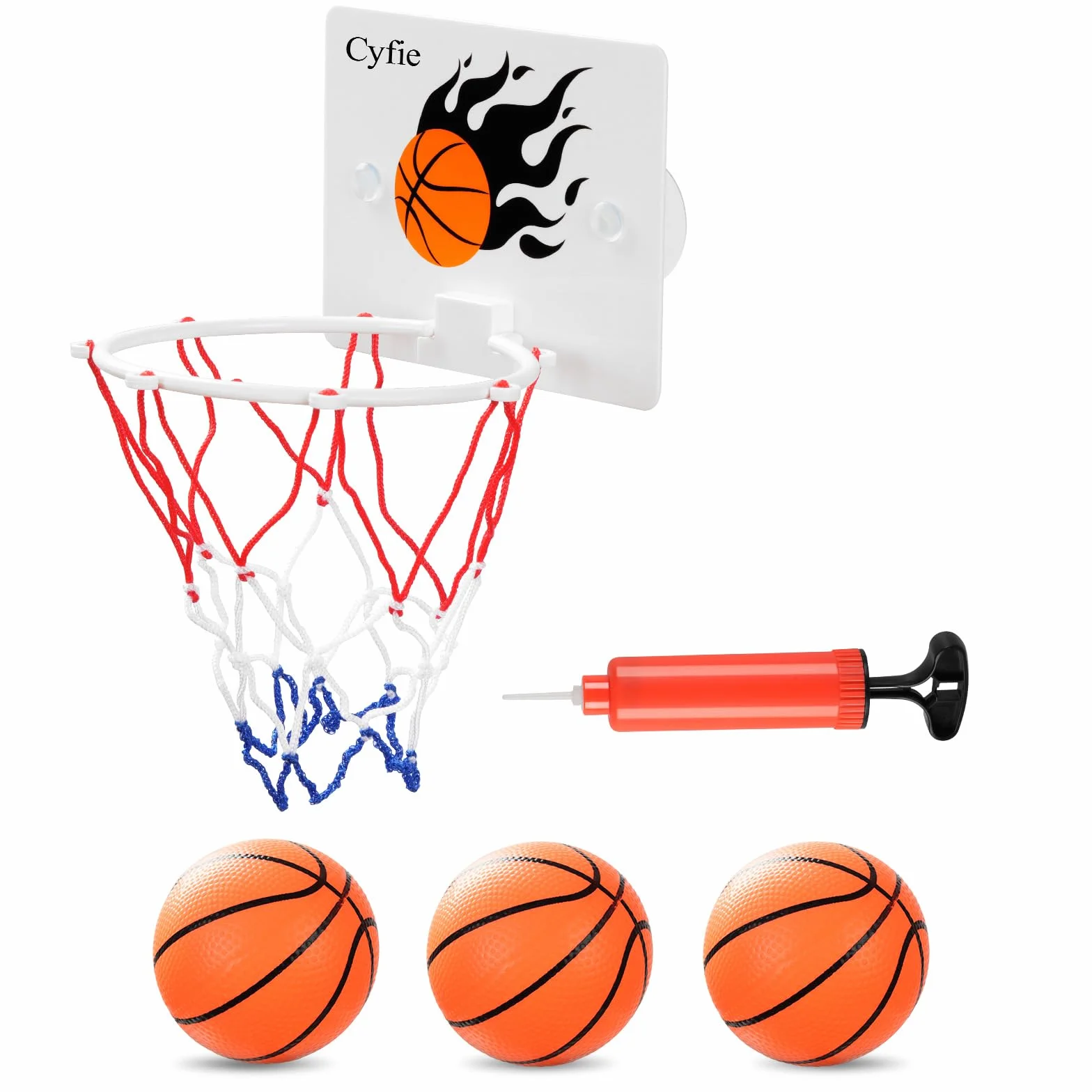 CYFIE Canestro Basket da Camera con Ventosa, con 3 Pallone Basket e 1 Pompa, Mini per Bagni, Uffici, Camere da Letto, Studi, Scrivanie, Porte, Pareti