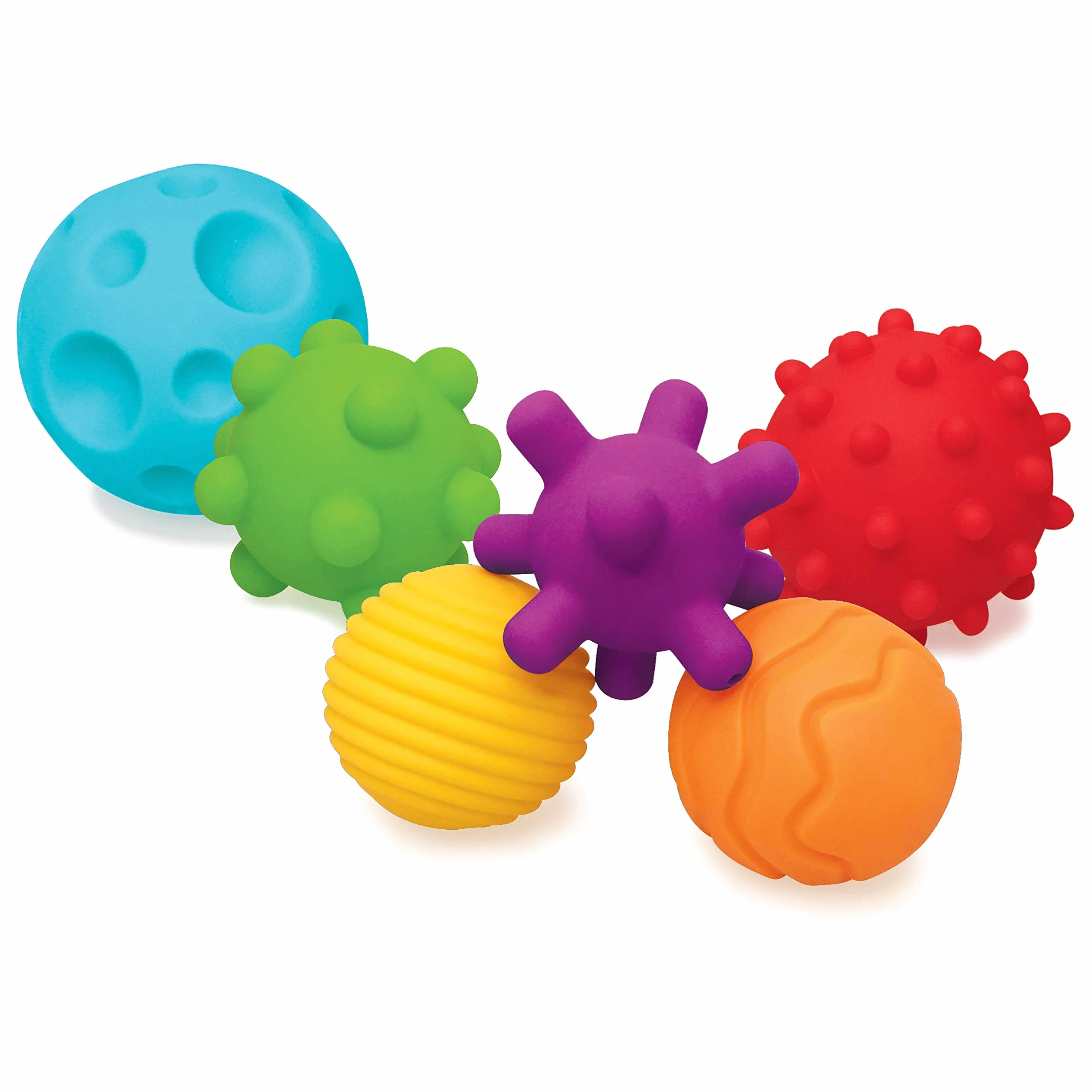 Infantino - Set di Palline Colorate Testurizzate di Diverse Dimensioni e Forme, per Esplorazione Sensoriale e Sviluppo Tattile, 6 pezzi, dai 6 Mesi in Su