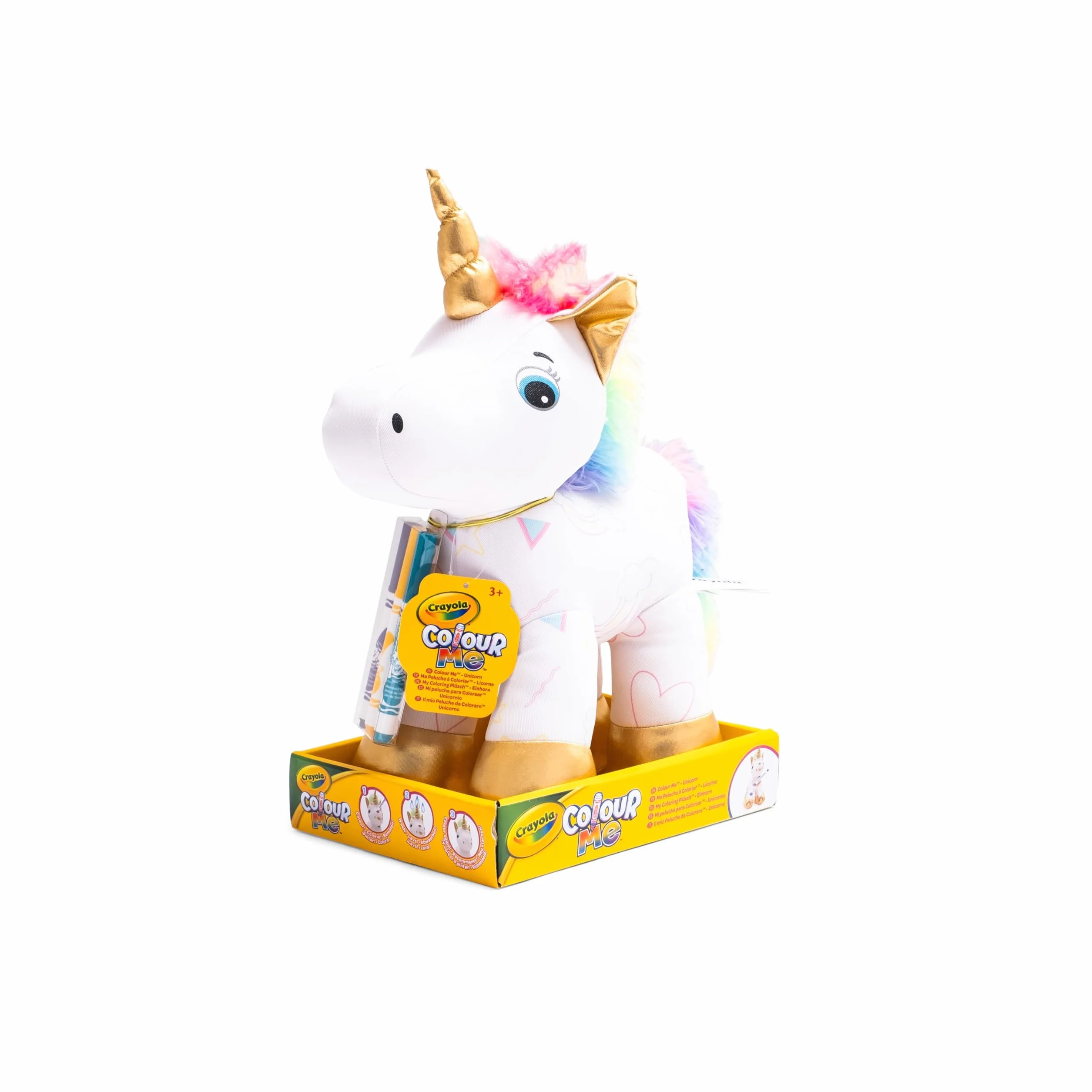 CRAYOLA Colour Me Plush, Peluche Colorabile con 3 Pennarelli, Soggetto Unicorno, attività Creativa e Regalo per Bambini, da 3 Anni, 4026316