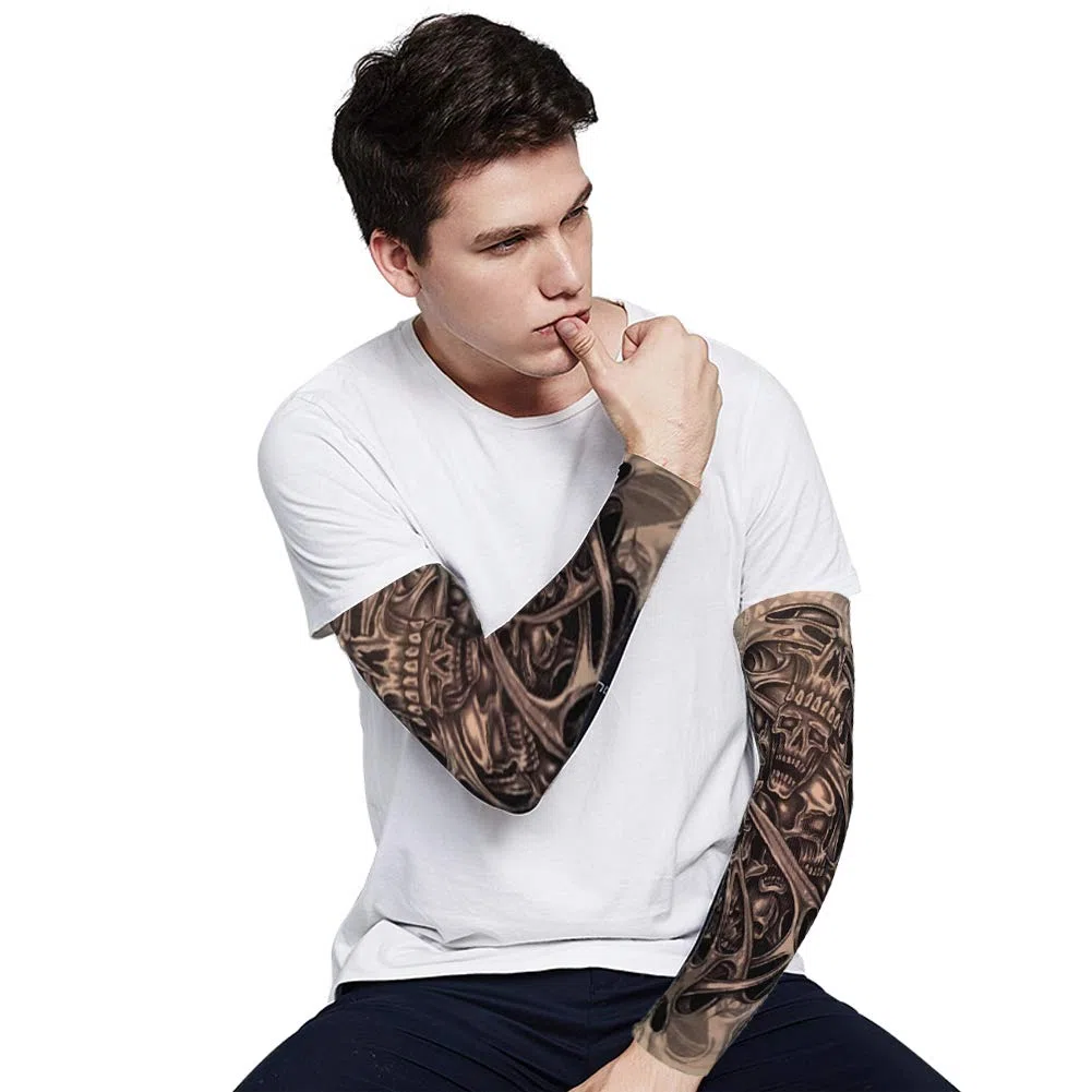 EQLEF Manica Tatuaggio per uomo, maniche per tatuaggio temporanee morbide e finte calze per bretelle per Halloween Basket Basket e guida- 2 paia