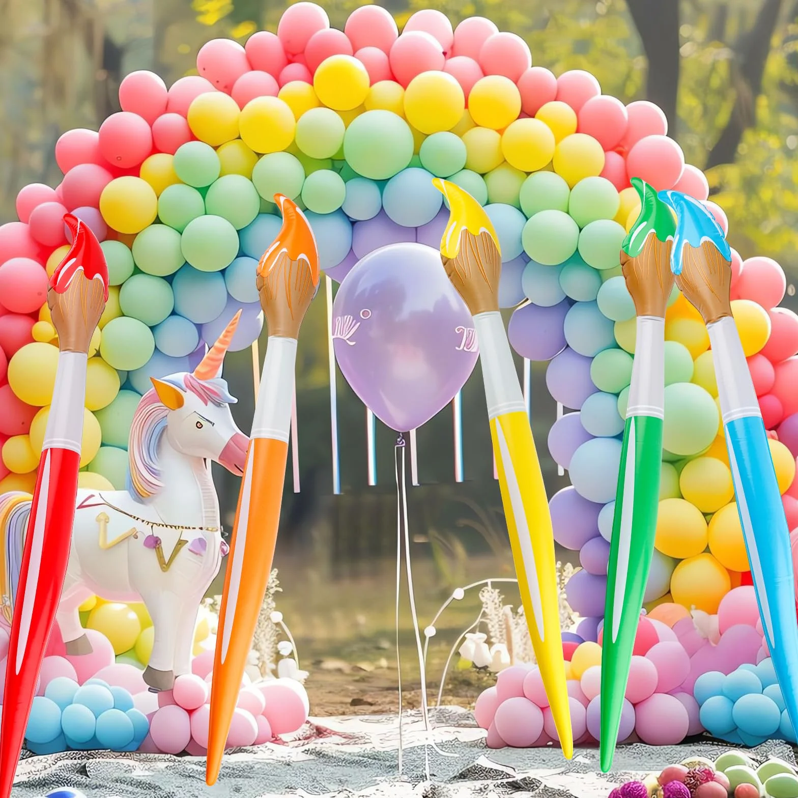 BOXOB 5pz Pennelli Gonfiabili Giganti, Set Pennelli Colorati Gonfiabili 105cm Grandi Palloncini con Pennello Ideali per Ritorno a Scuola per Compleanni Feste Artistiche e Pittura(5 Colori)