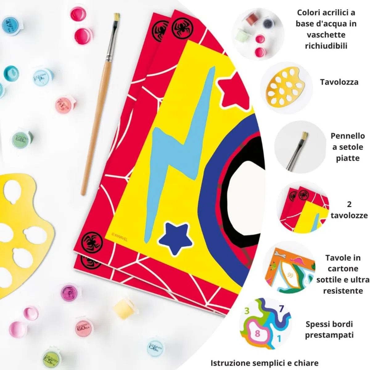 Ravensburger CreArt 5 Anni Junior: Spidey – Dipingere con i Numeri per Bambini 5+ Anni, Kit Pittura con 2 Tavole, Pennello Ergonomico e Colori Inclusi, 32 x 22 cm, Idee Regalo per Bambini 5 Anni