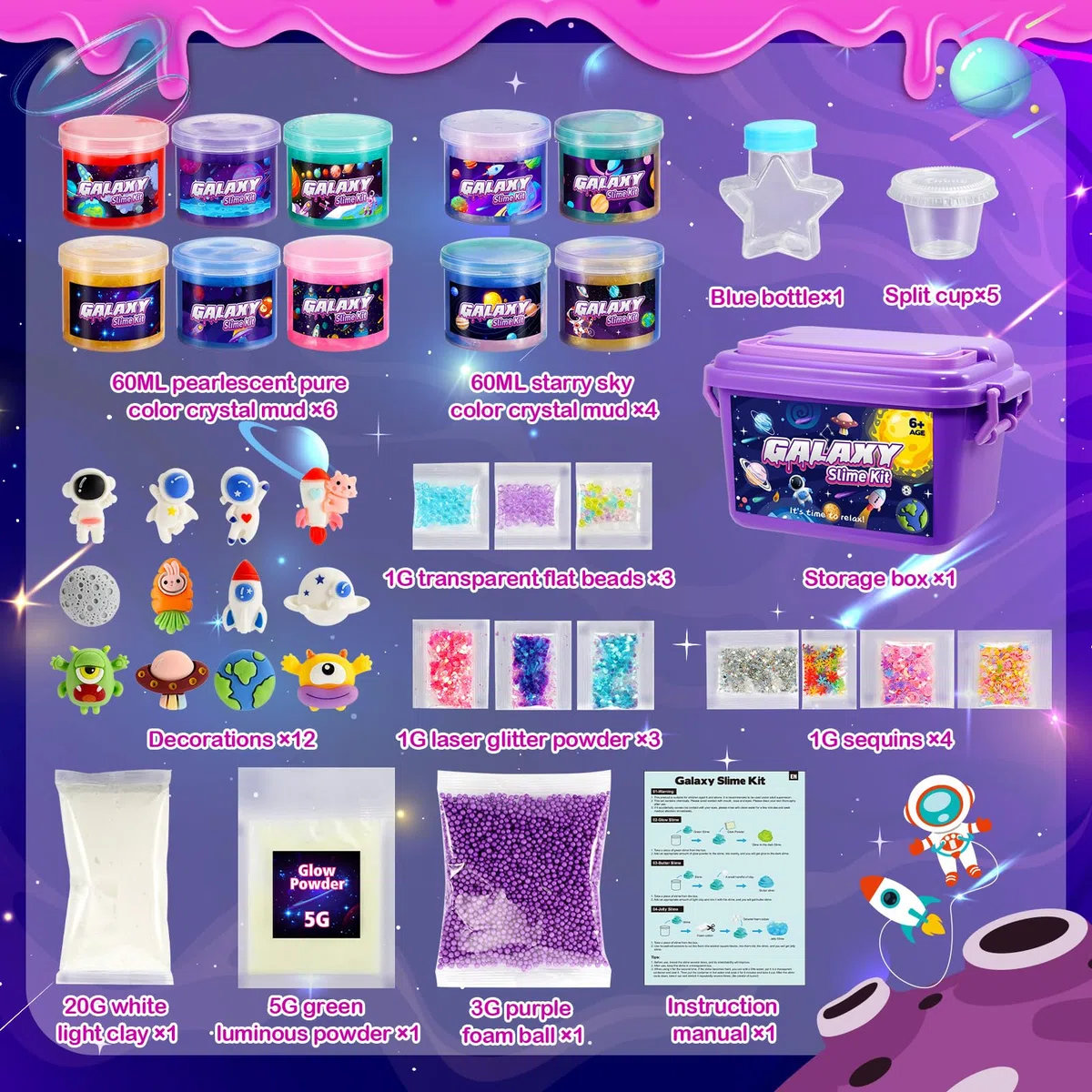 iKidiki Slime per Bambini, Giochi Bambina 6 7 8 9 10 11 12 Anni Femmina, Slime Fluffy Con ante decorazioni carine Regali di Compleanno per Bambini