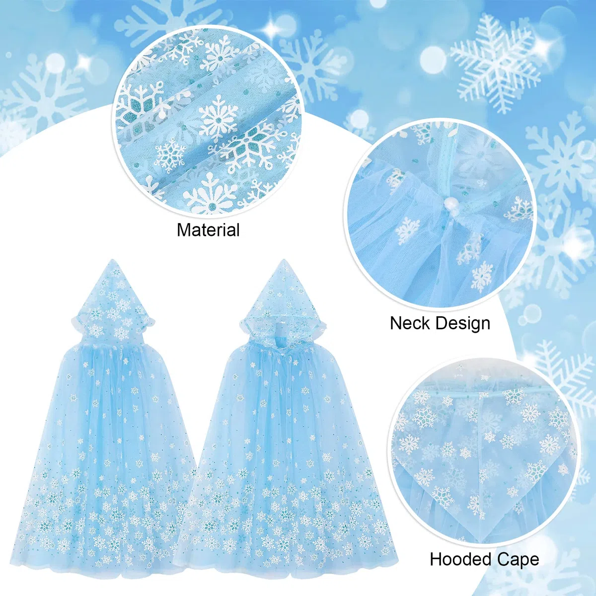 XEPST Mantello Principessa Bambina, Costume Principessa con Cappuccio, Mantello Blu Della Principessa Accessorio Scialle Cape Ragazze da Costume Carnevale Halloween Cosplay