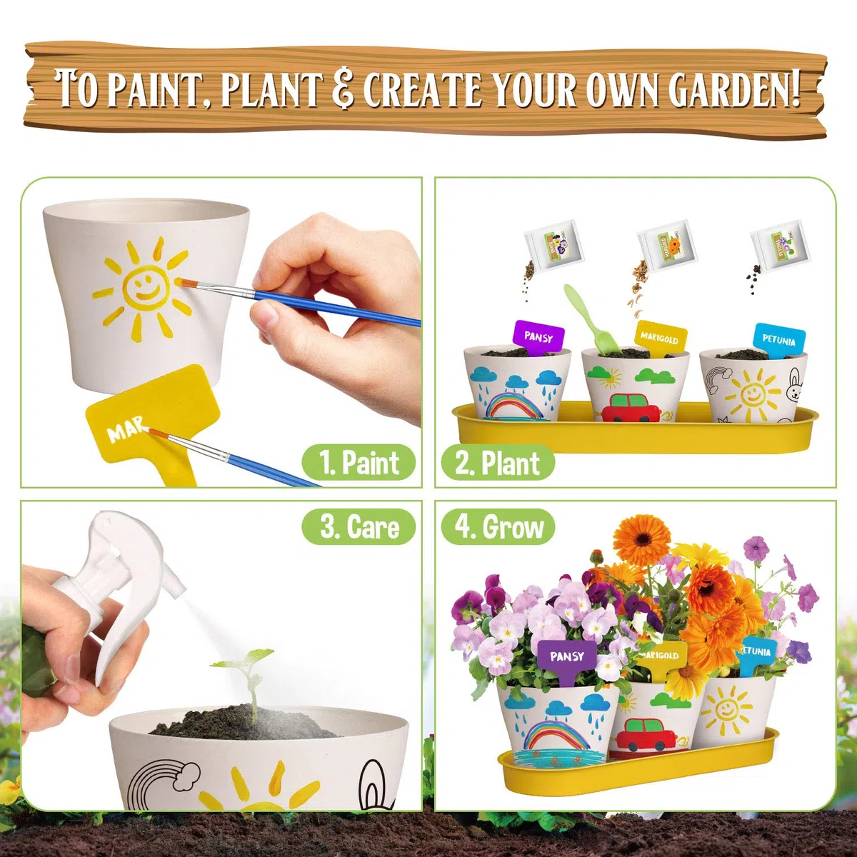 Dr.Daz Kit Pittura e Pianta Fiori per Bambini, completo diy kit coltivazione fiori, Giocattolo STEM, Regalo di Compleanno per Ragazze e Ragazzi 6-13 Anni