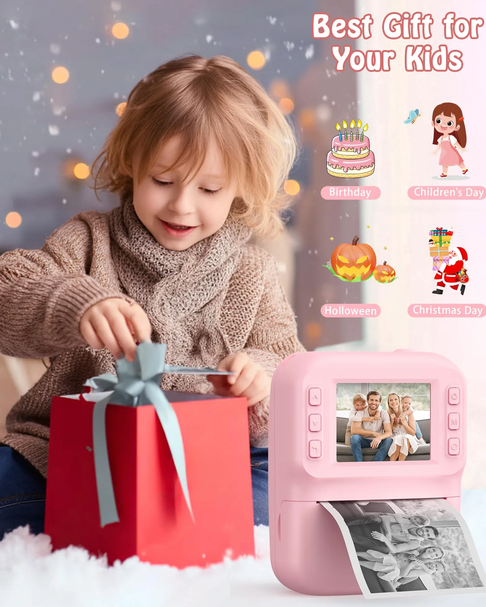 Macchina Fotografica Bambini, Schermo 2.4 HD Pollici e, Scheda da 32 GB e 3 Rotoli di Carta Fotografica, 1080P Macchina Fotografica Istantanea, Adatto Bambini dai 3 ai 12 Anni (Rosa)