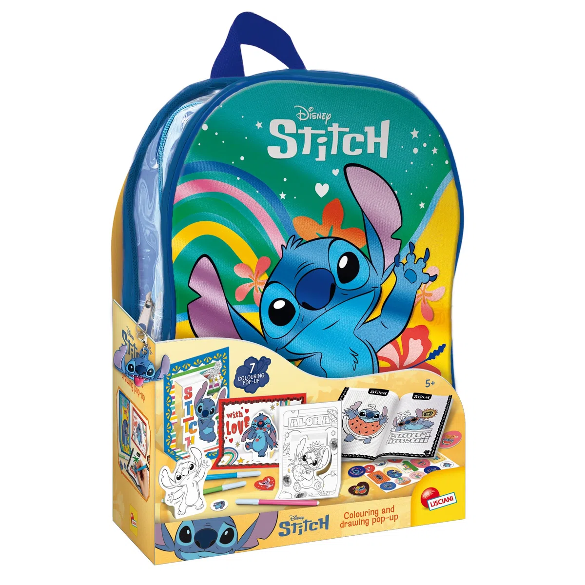 Lisciani Giochi - Stitch Colouring and drawing pop up in a backpack, 110674