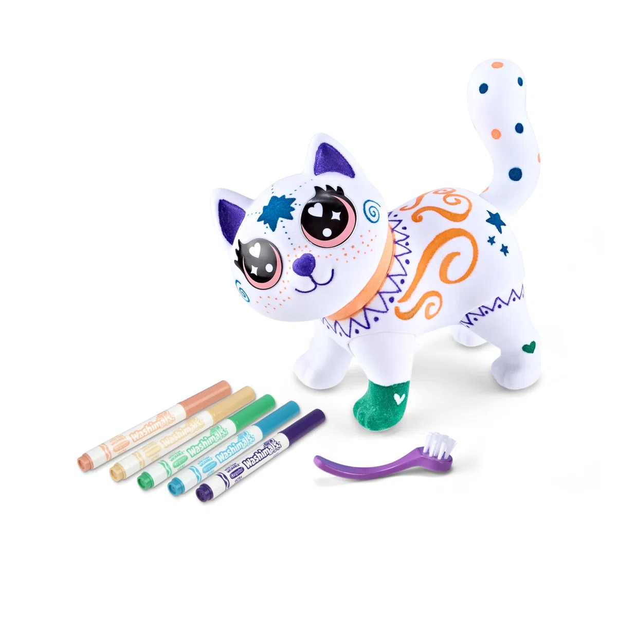 CRAYOLA Washimals Jumbo Pets - Big Jenny, la Grande gattina da Colorare Lavare e Ricolorare, 15 cm, Set con 5 Pennarelli Lavabili e Spazzolina, Gioco e Regalo per Bambini da 3 Anni, 74-7518
