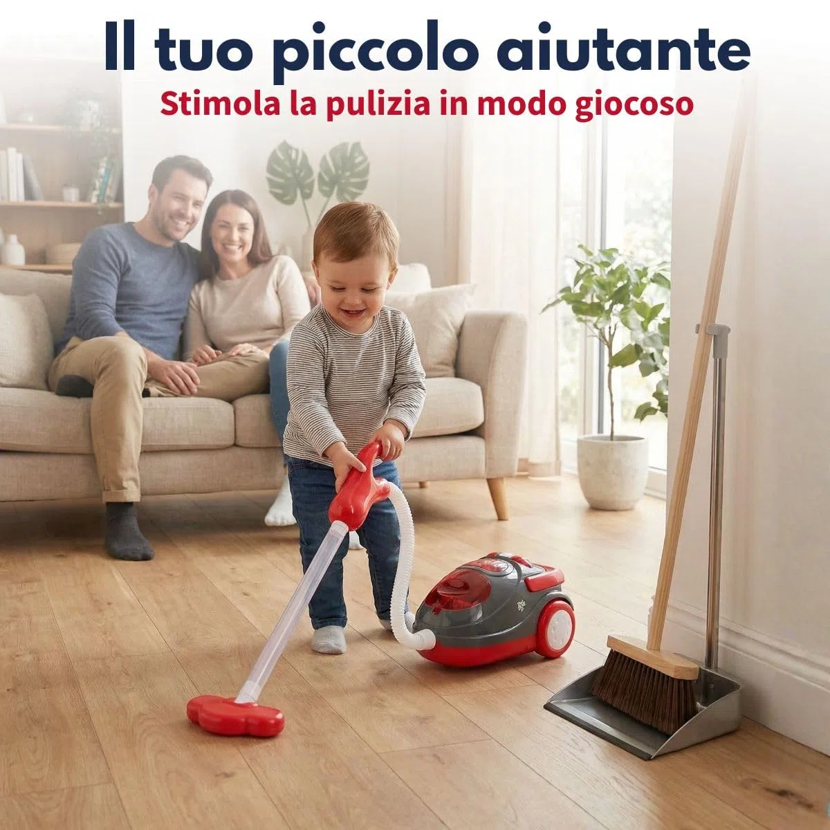 Dirt Devil Aspirapolvere Giocattolo con Tubo Flessibile - con Effetti Sonori e Particelle Rotanti - Giocattolo senza Fili per Bambini dai 3 anni - 88 x 15 x 12,5 cm - Rosso/Grigio