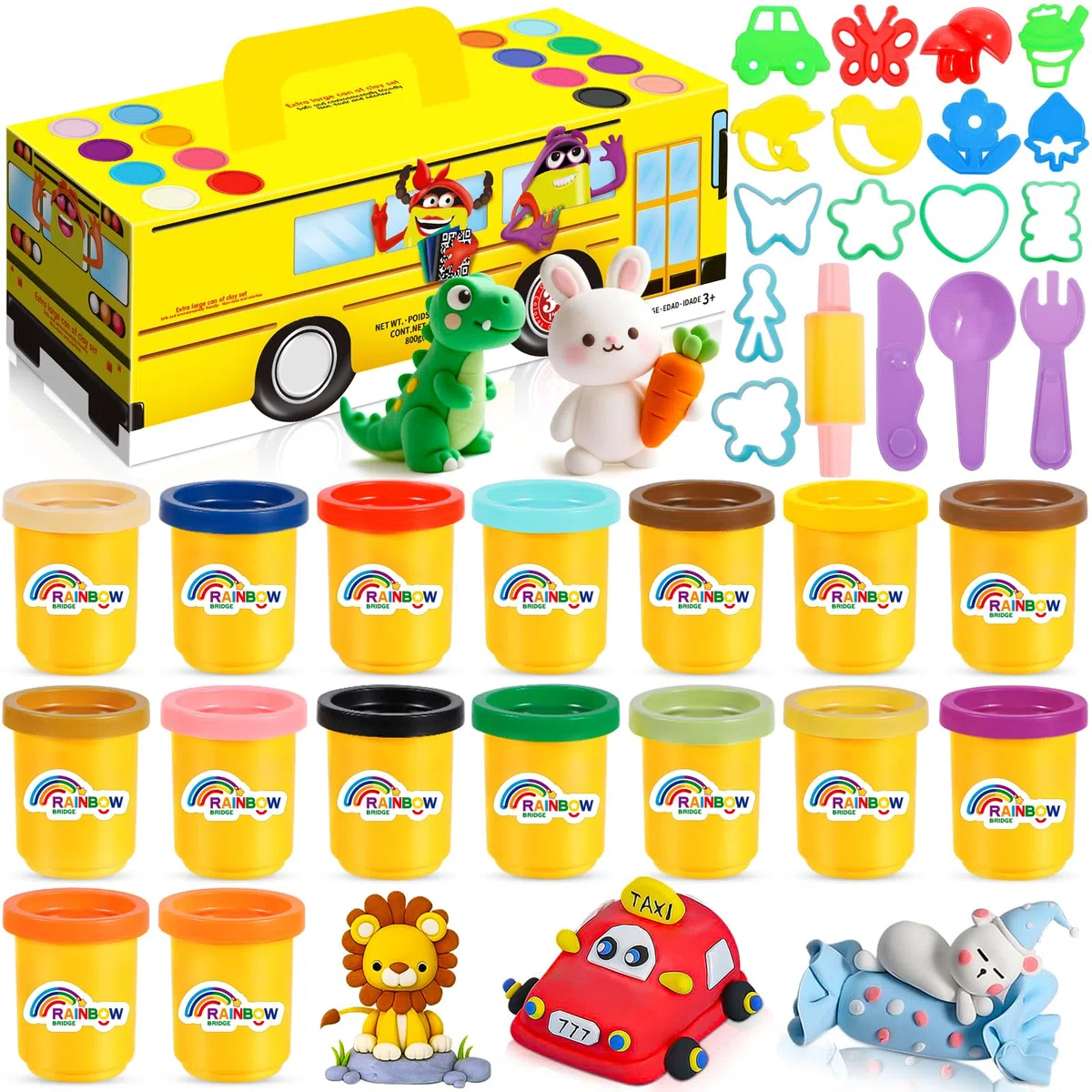Plastilina per Bambini, 16 Vasetti di Pasta Modellabile, Set di Plastilina Creativa con 18 Strumenti, Giochi per Bambini e Bambine da 3 Anni
