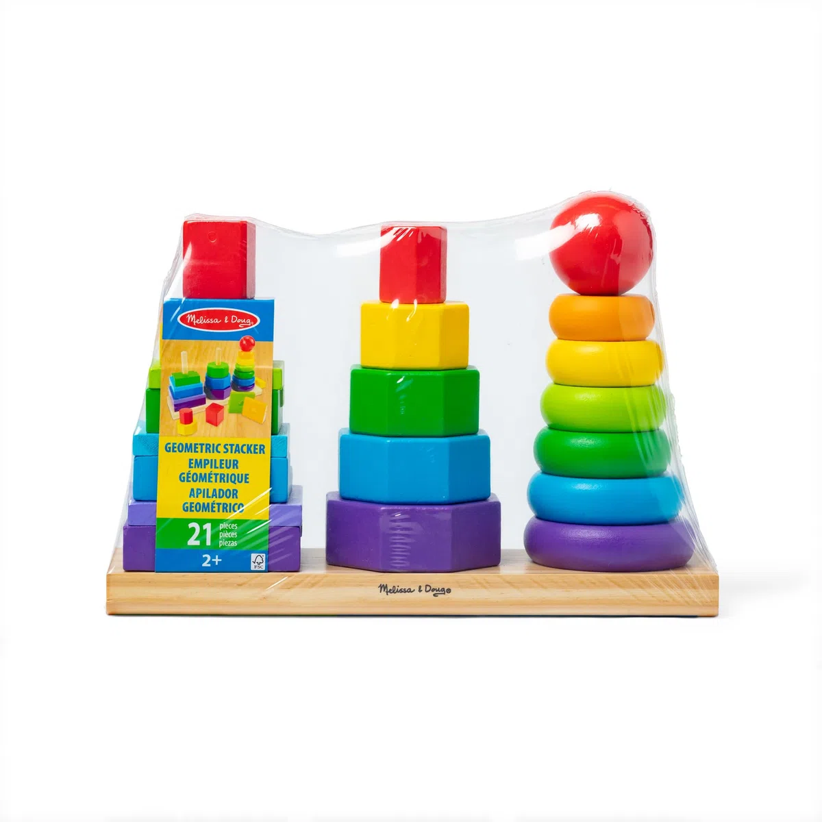 Melissa & Doug Impilatore Geometrico - Giocattoli per lo sviluppo, Giocattolo di Legno Impilabile per Bambini, Gioco Montessori, Regali per Bambino e Bambina, 2+ Anni