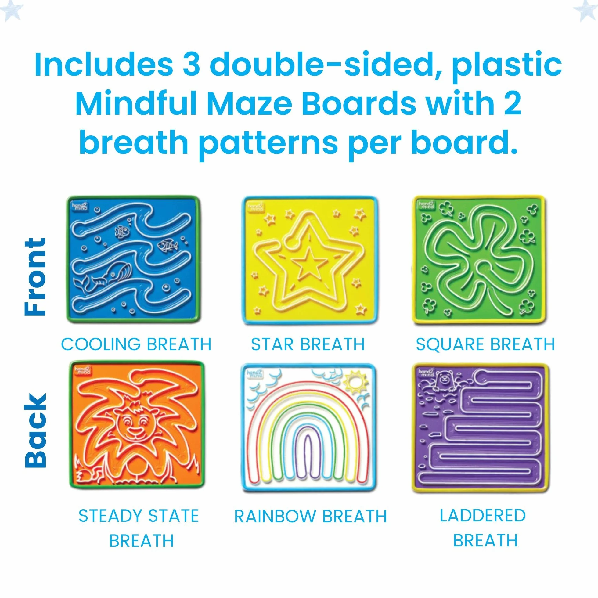 Learning Resources Set da 3 Labirinti della consapevolezza , Tavolette per la respirazione double-face da seguire con le dita, Mindfulness per bambini, Giocattolo di apprendimento socio-emotivo