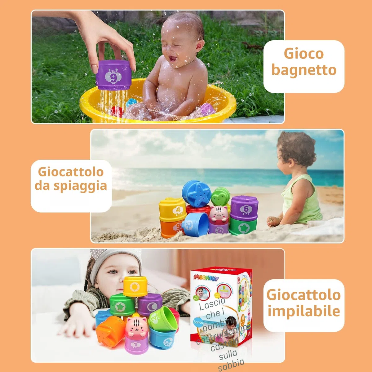 MOONTOY Giochi Impilabili per Bambino 1 anno, con Lettere e Numeri da Impilare,Blocchi Colorati per Insegnare Forme e Colori,Regalo per Compleanno e Natale per 1 2 Anni