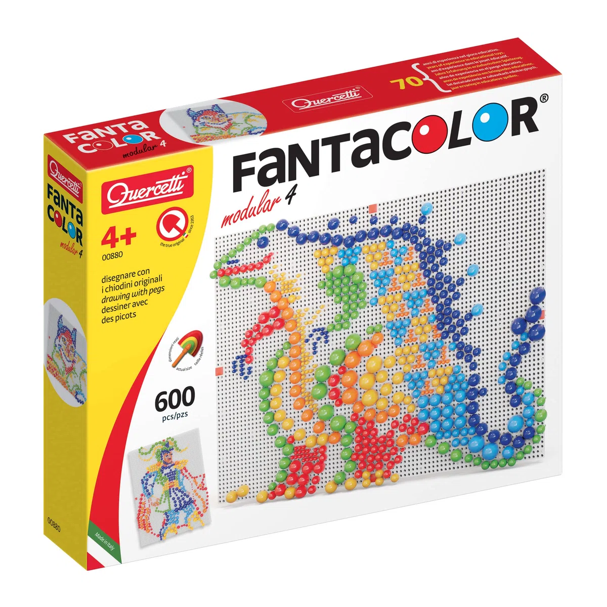 Quercetti FantaColor Modular 4, Gioco Educativo con Chiodini Colorati, Mosaico Creativo per Bambini 4 Anni, Giochi Bambina 5 Anni, Giochi Creativi Bambini e Regalo Bambina 6 Anni Made in Italy