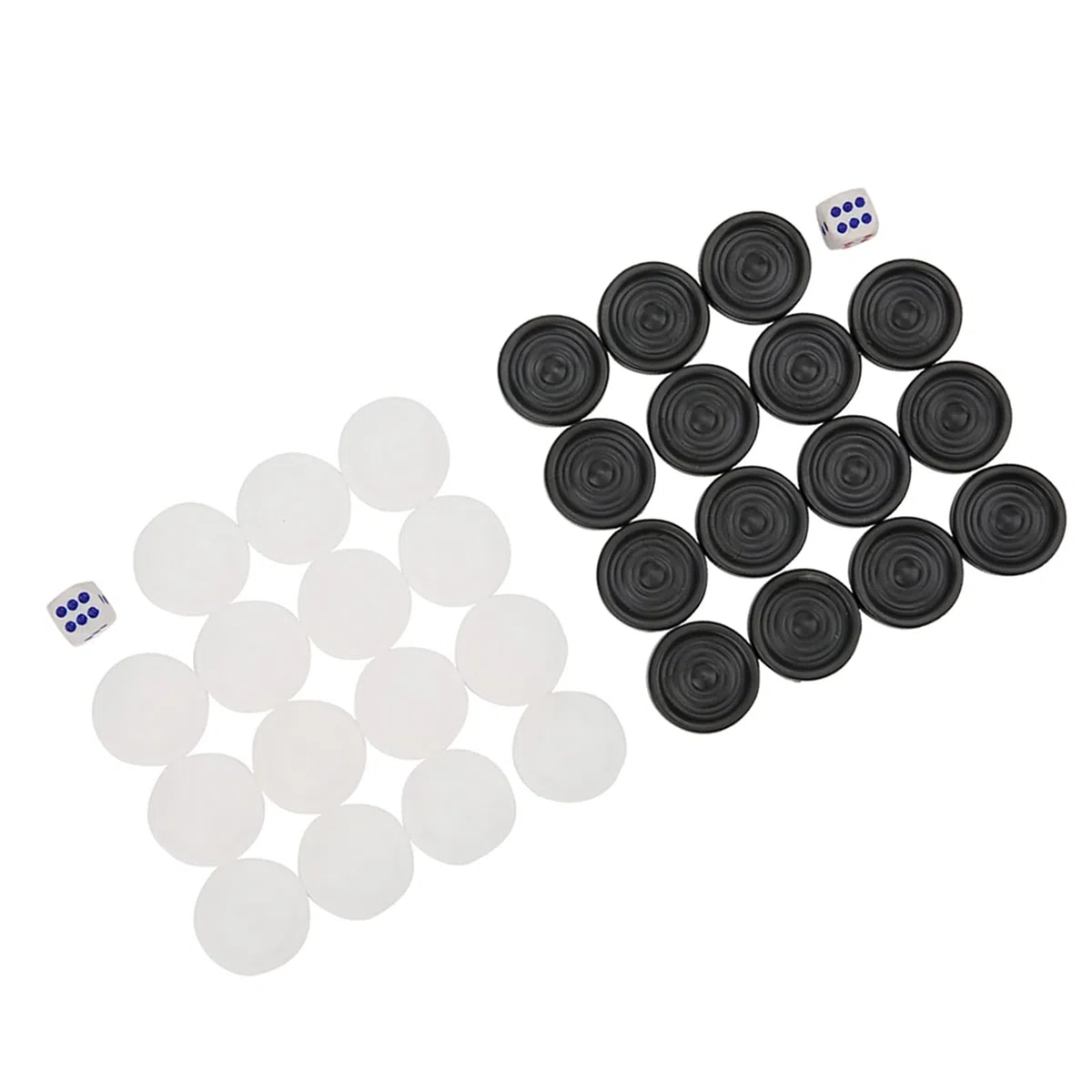 Set di pezzi degli scacchi da 22 mm di alta qualità con retro in plastica - Include 15 pezzi neri e 15 pezzi bianchi e 2 dadi - Adatto per il divertimento in famiglia e per pa