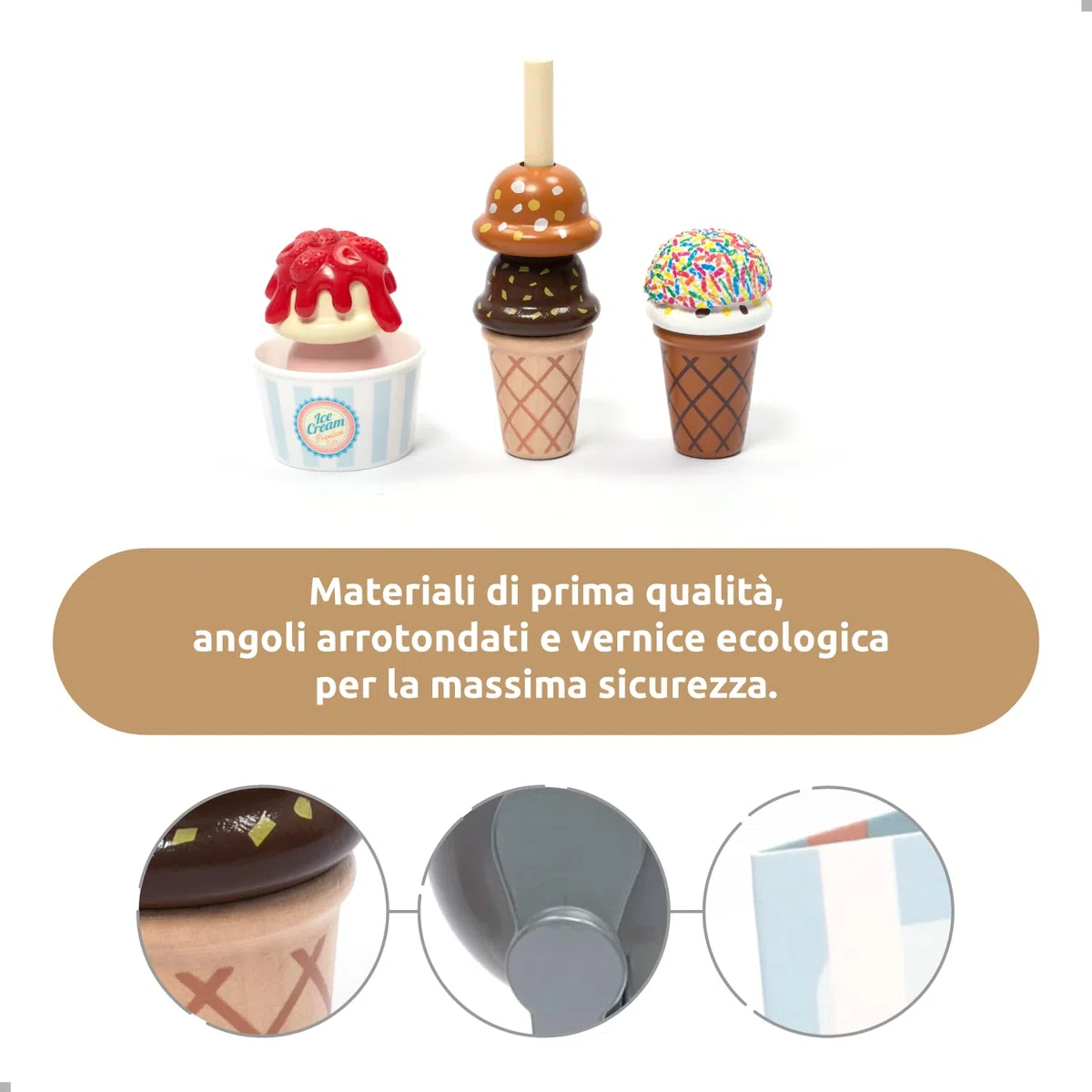 umu gelateria per Bambini in Legno gelateria con Accessori da Cucina (Gelato, Palline di Gelato, Coni Gelato, ECC.), Negozi di Cucina per Bambini e Accessori per Giochi di Ruolo, Giocattoli in l