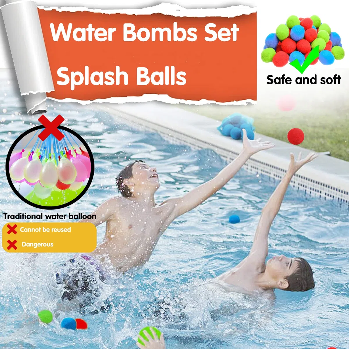 50 Pezzi Bombe d'acqua riutilizzabili, 30/40/50 Pezzi Bombe da Acqua Palloncini Facile da Riempire, Diametro 5 cm,Bombe d Acqua per Bambini,Adatti per Estivi Piscina Spiaggia Giardino Palloncini Gioco