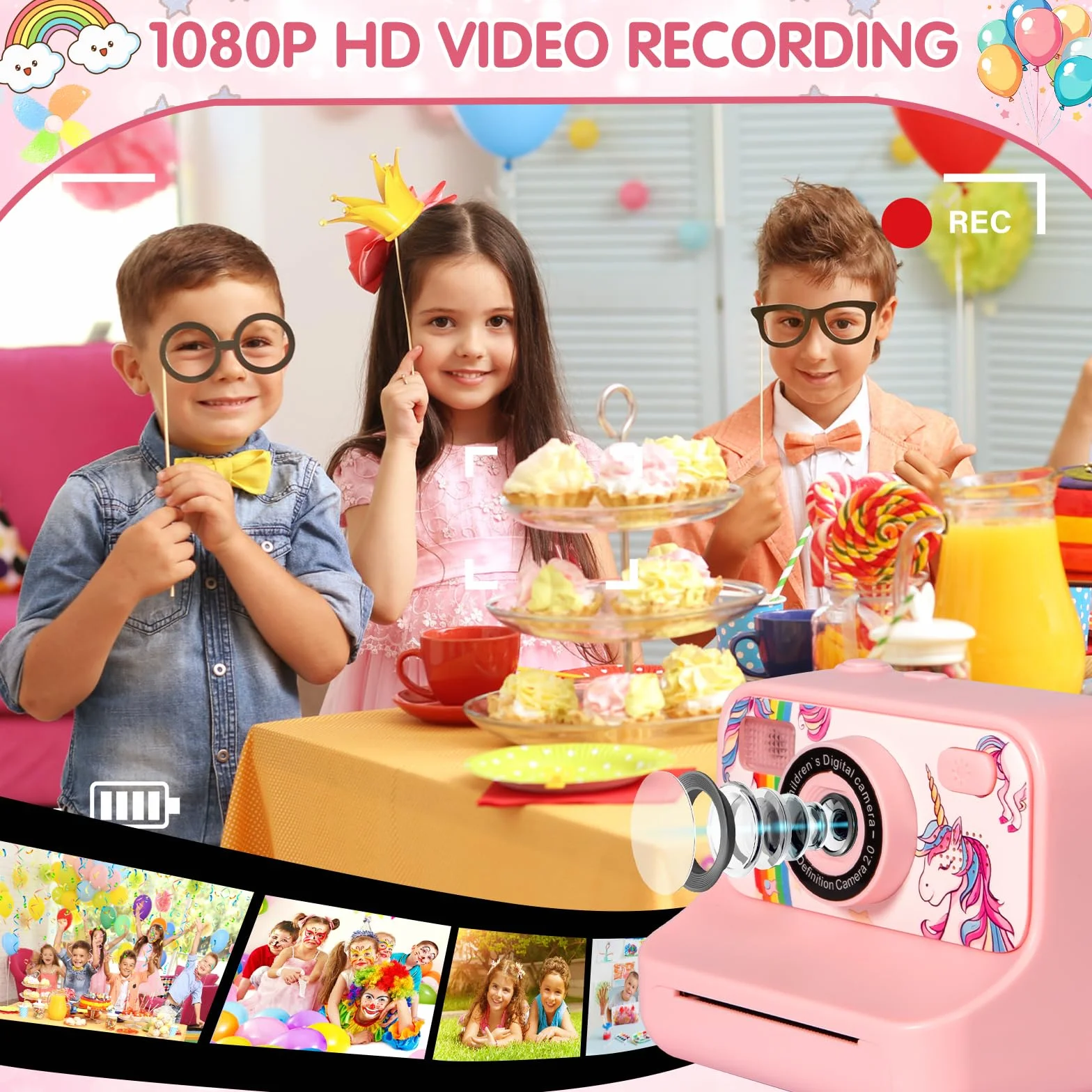 Macchina Fotografica Bambini Istantanea, 2.4" 1080P Fotocamera Bambini con 32 GB Schede e Carta da Stampa, Macchina Fotografica Bambino, 180 °Flip Len,Regali per Ragazzi Ragazze da 3-12 Anni