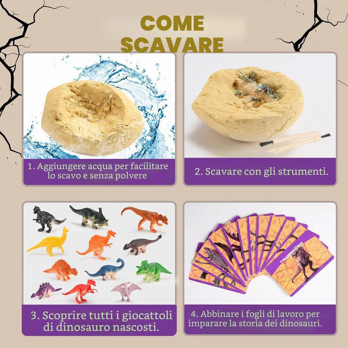 iKidiki Dinosauri per Bambini, Giochi Bambini 3 4 5 6 7 8 Anni Regalo Bambino 3-8 Anni Giocattolo per Scavare Uova di Dinosauro Gioco Bambino 4 5 6 Anni Maschio