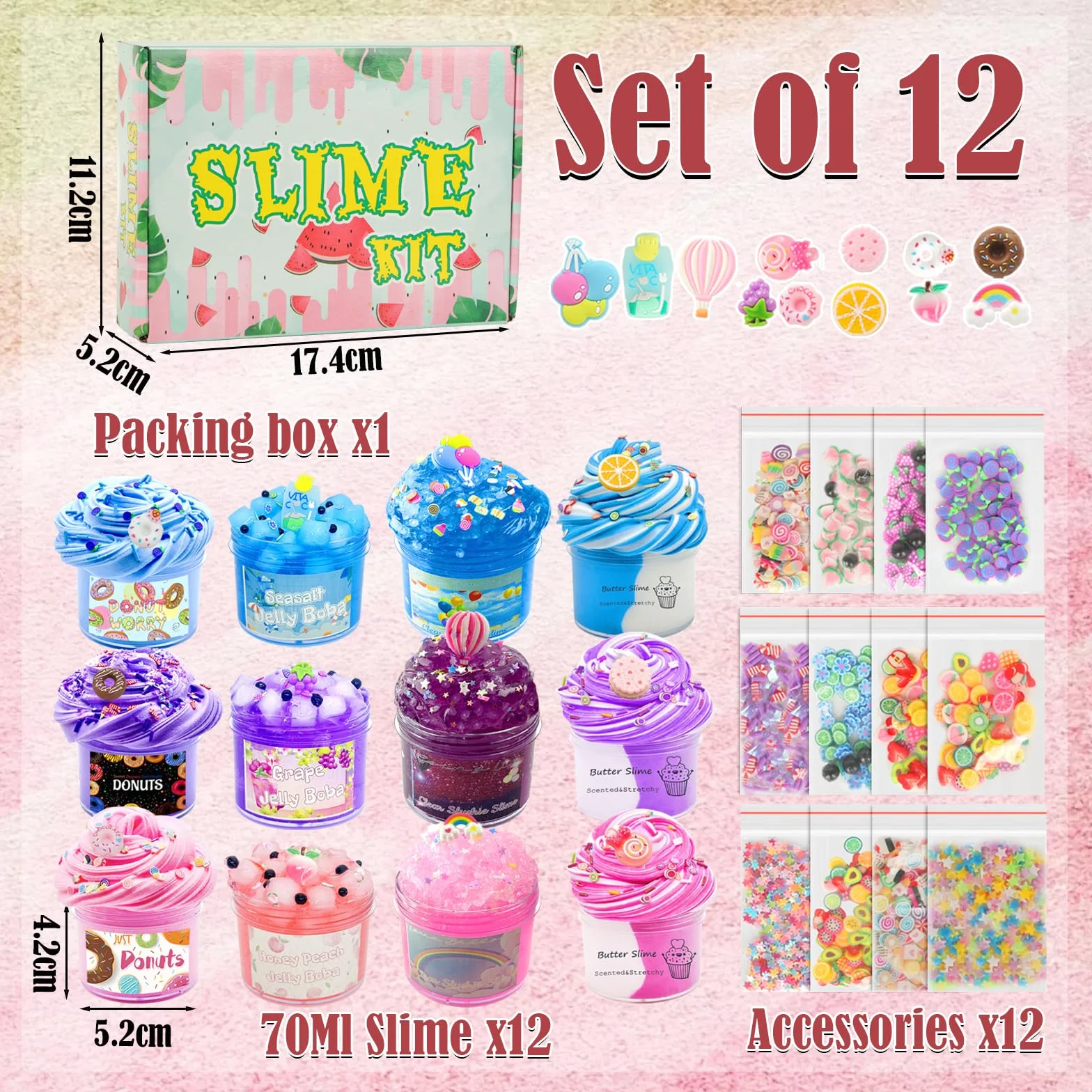 12 Pezzi 70ml Slime Kit, 12 Colori Slime per Bambini, Kit Slime Fai Da Te, Butter Slime e Clear Slime Giocattoli, Regalo di Compleanno di Natale per Ragazze e Ragazzi