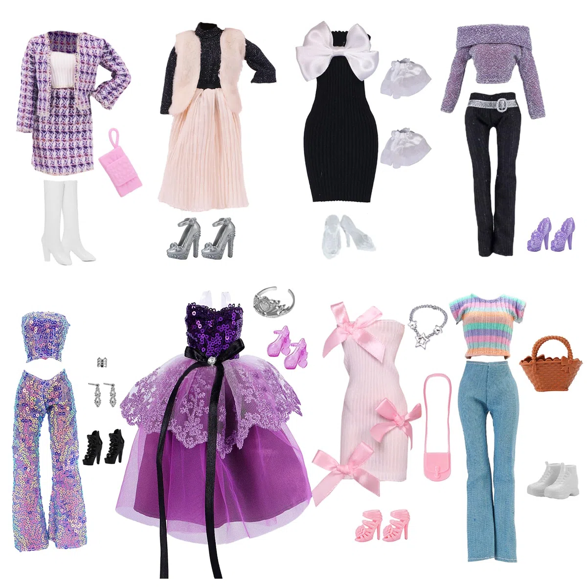 25 Bambole Abbigliamento e Accessori, Compatibile con 11,5 bambole, 1 Abito da Sera 1 Set Moda 1 Vestito con Paillettes 1 Balletto 1 Vestito Maglione 2 Abiti 5 Borse 8 Scarpe1 Corona 3 Accessori
