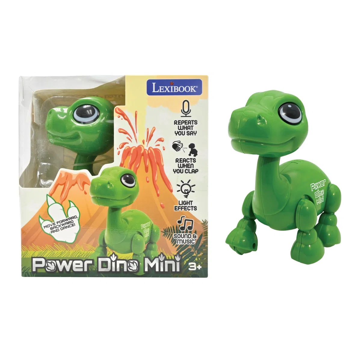 Lexibook Power Dino Mini - Il Mio Piccolo Dinosauro Robot - Dinosauro Robot con Suoni, Musica, Effetti Luminosi, Ripetizione vocale e Reazione Sonora, Giocattolo per Ragazzi e Ragazze - ROB02DINOLXB