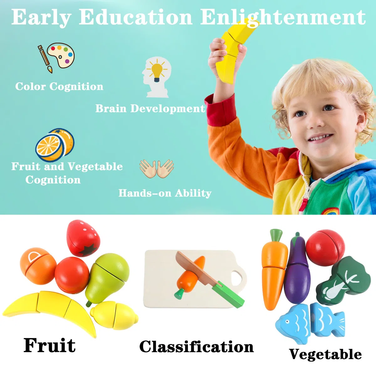 newlng Giochi Bambini 2 anni Frutta Verdura di Legno Taglio Giocattolo Compleanno Regalo di Giorno dei Bambini Imballaggio Ragazze e Ragazzi 3, 4, 5, 6 anni
