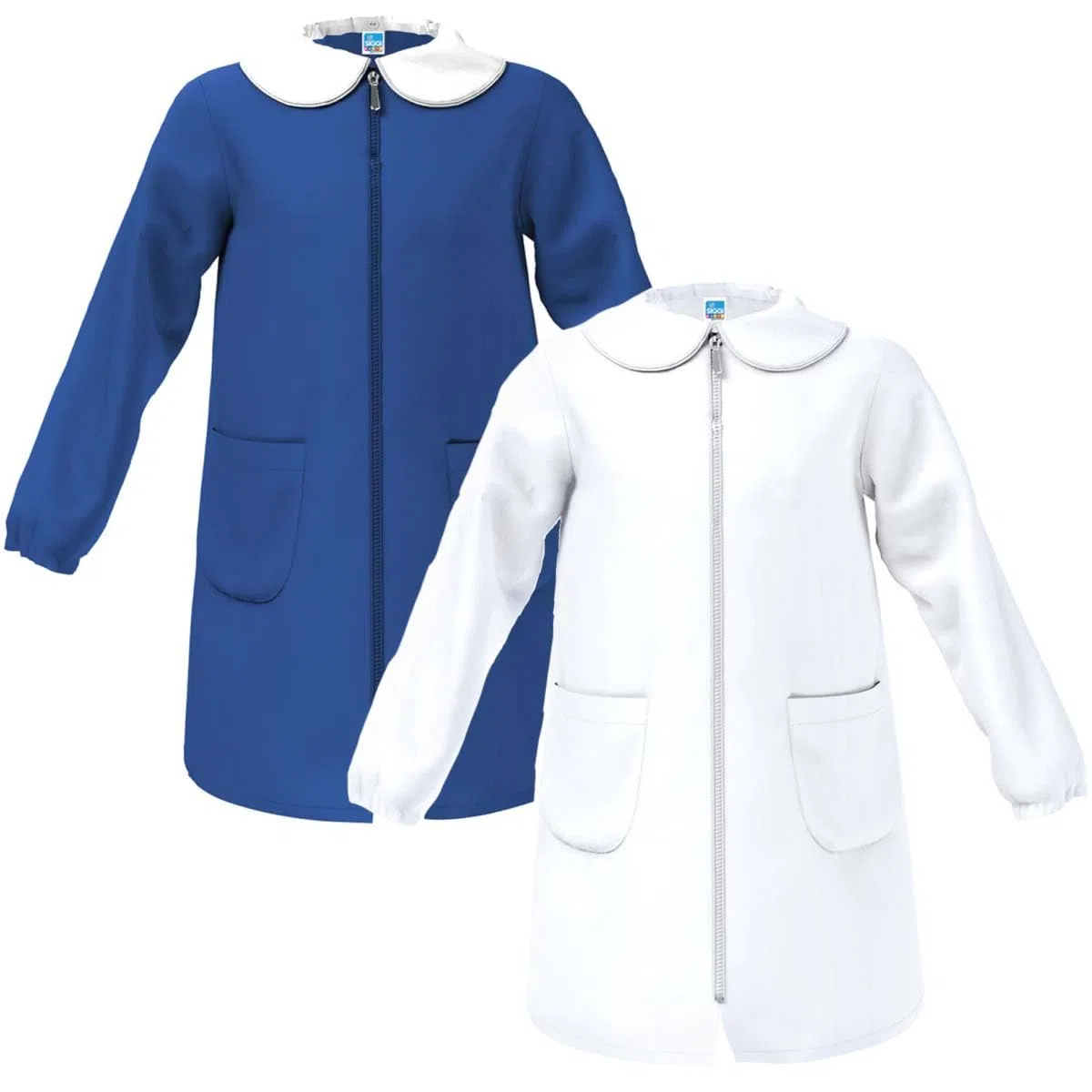 Siggi Grembiule Asilo e Elementare, Bambina e Ragazza Con chiusura Bottoni o Zip. Bianco, Blu o Quadretto Rosa 1969/BLU_ZIP_1PZ_4016_105 14
