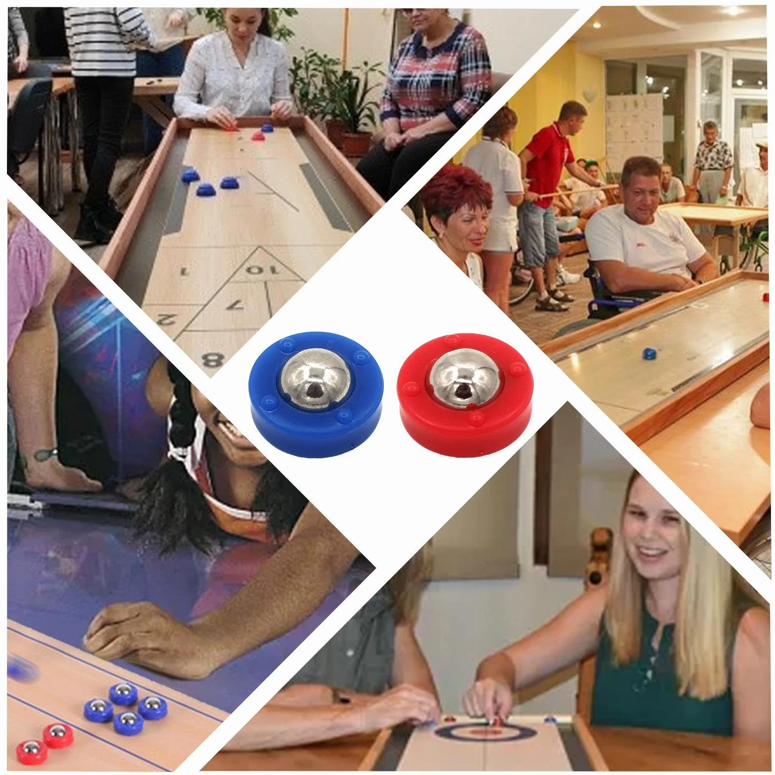 Small Shuffleboard Replacement Pucks, 24PCS Curling Game Accessories, Funny Sliding Rollers Set, Portable Tabletop Shuffleboard Beads for Indoor Family Games, Red and Blue